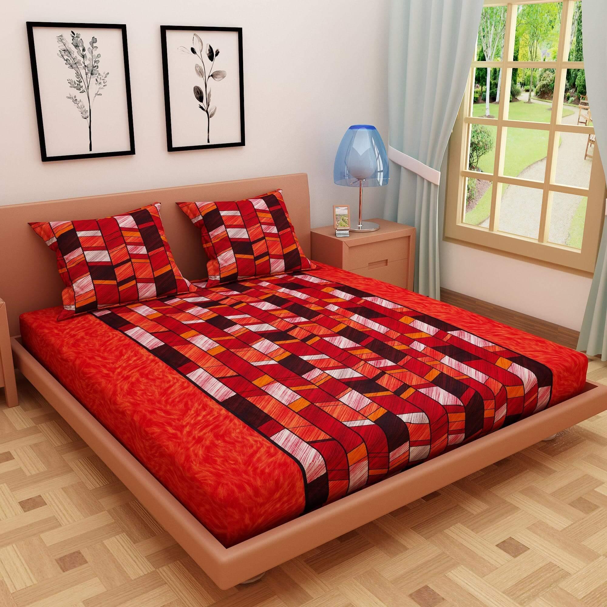 Abstract Print Red 120 TC 100% Pure Cotton Bedsheet