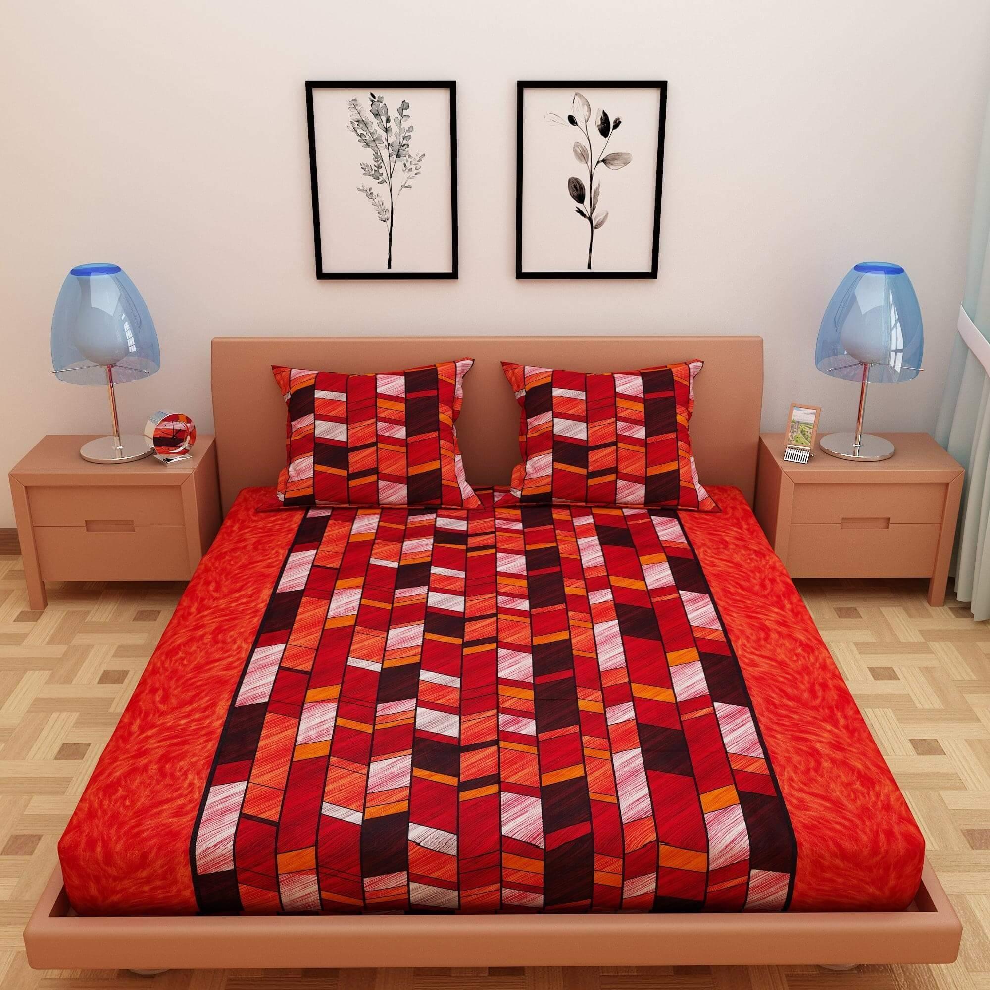 Abstract Print Red 120 TC 100% Pure Cotton Bedsheet