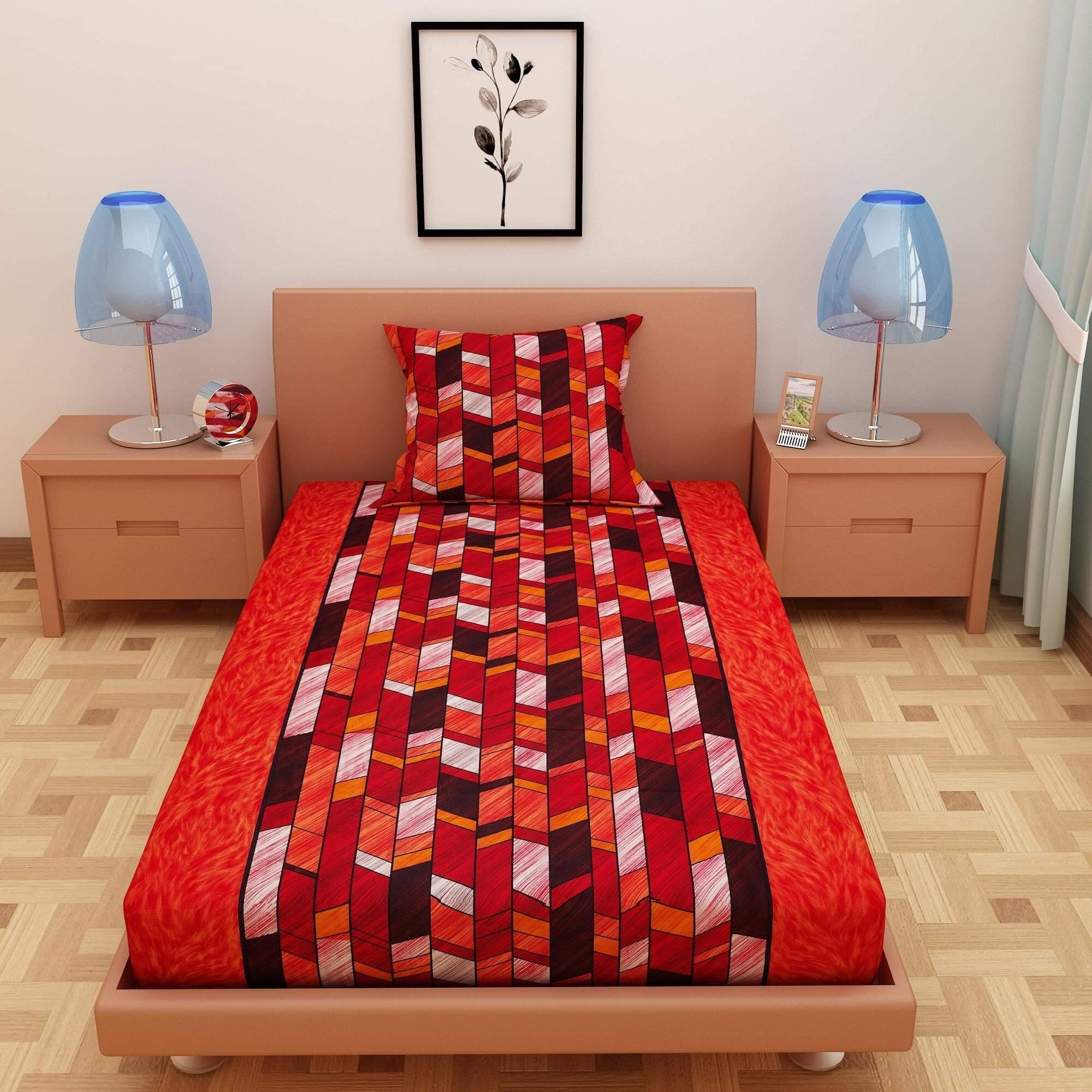 Abstract Print Red 120 TC 100% Pure Cotton Bedsheet