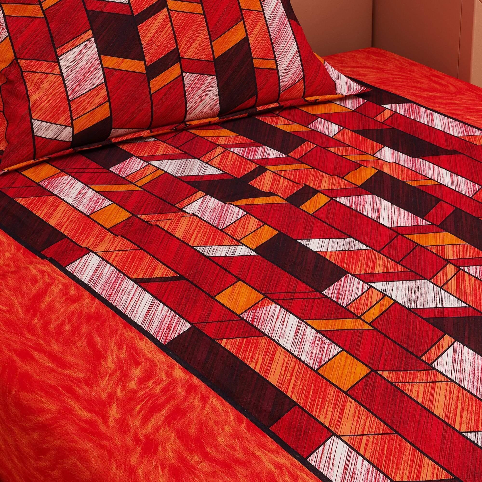 Abstract Print Red 120 TC 100% Pure Cotton Bedsheet