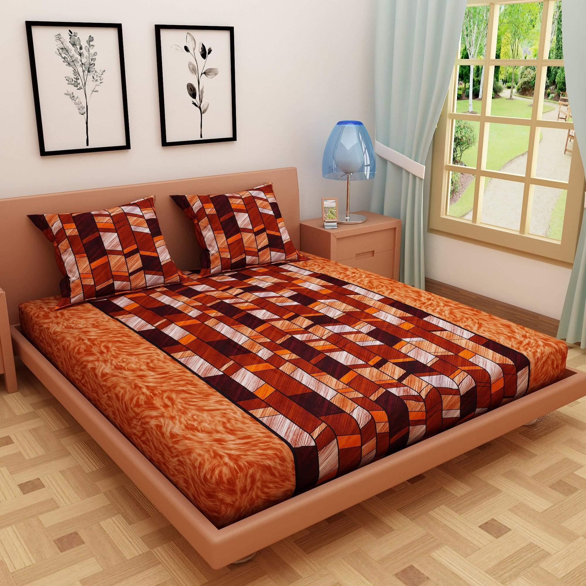 Abstract Print Sunset Orange 120 TC 100% Pure Cotton Bedsheet