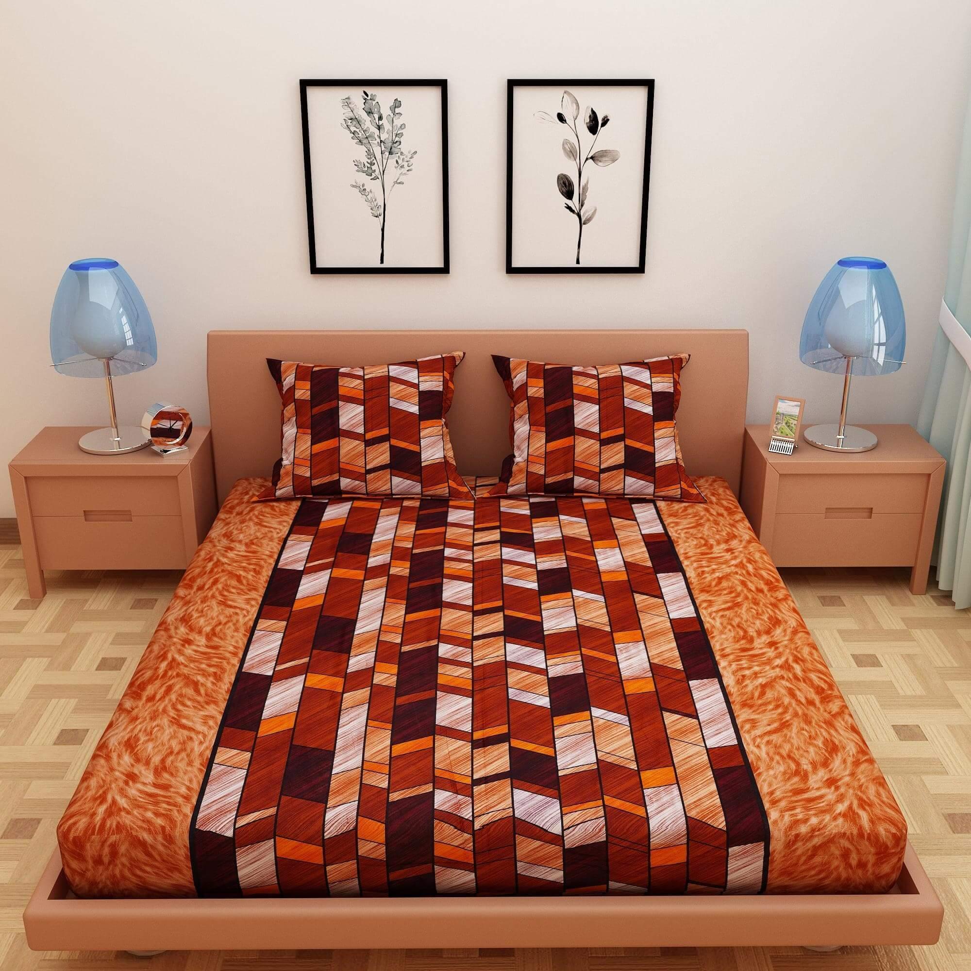 Abstract Print Sunset Orange 120 TC 100% Pure Cotton Bedsheet
