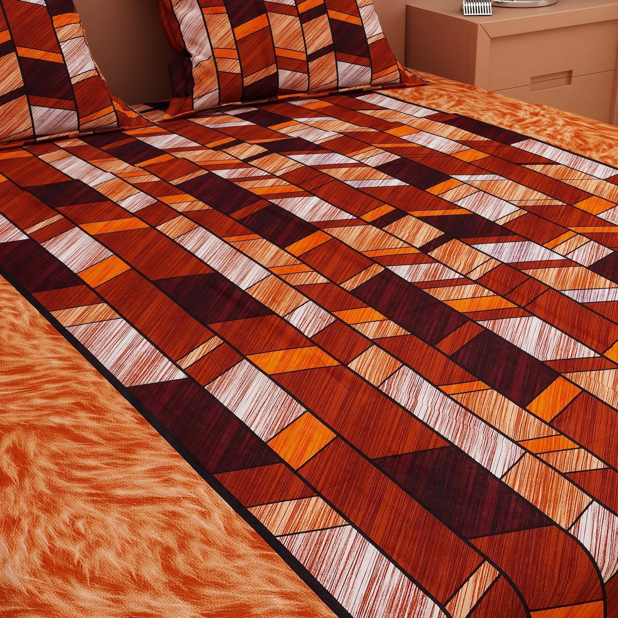 Abstract Print Sunset Orange 120 TC 100% Pure Cotton Bedsheet