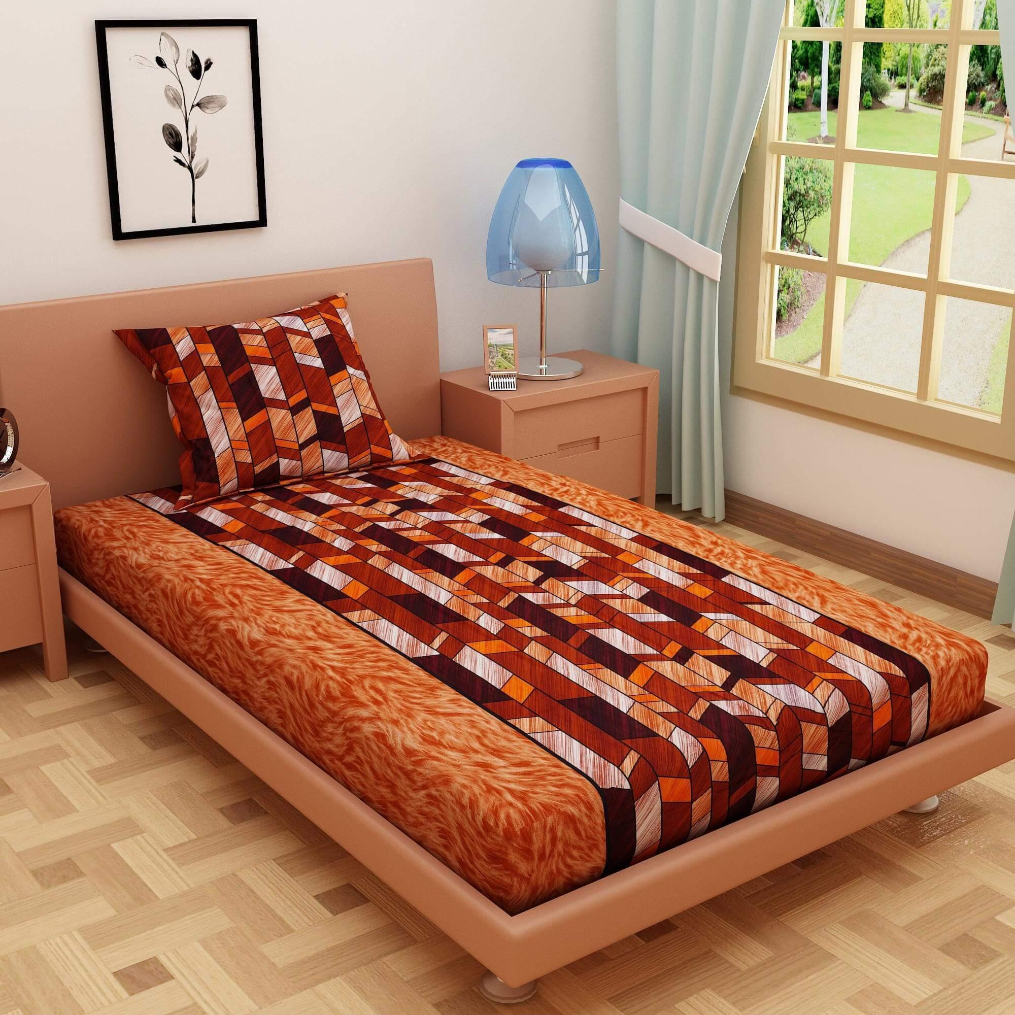 Abstract Print Sunset Orange 120 TC 100% Pure Cotton Bedsheet