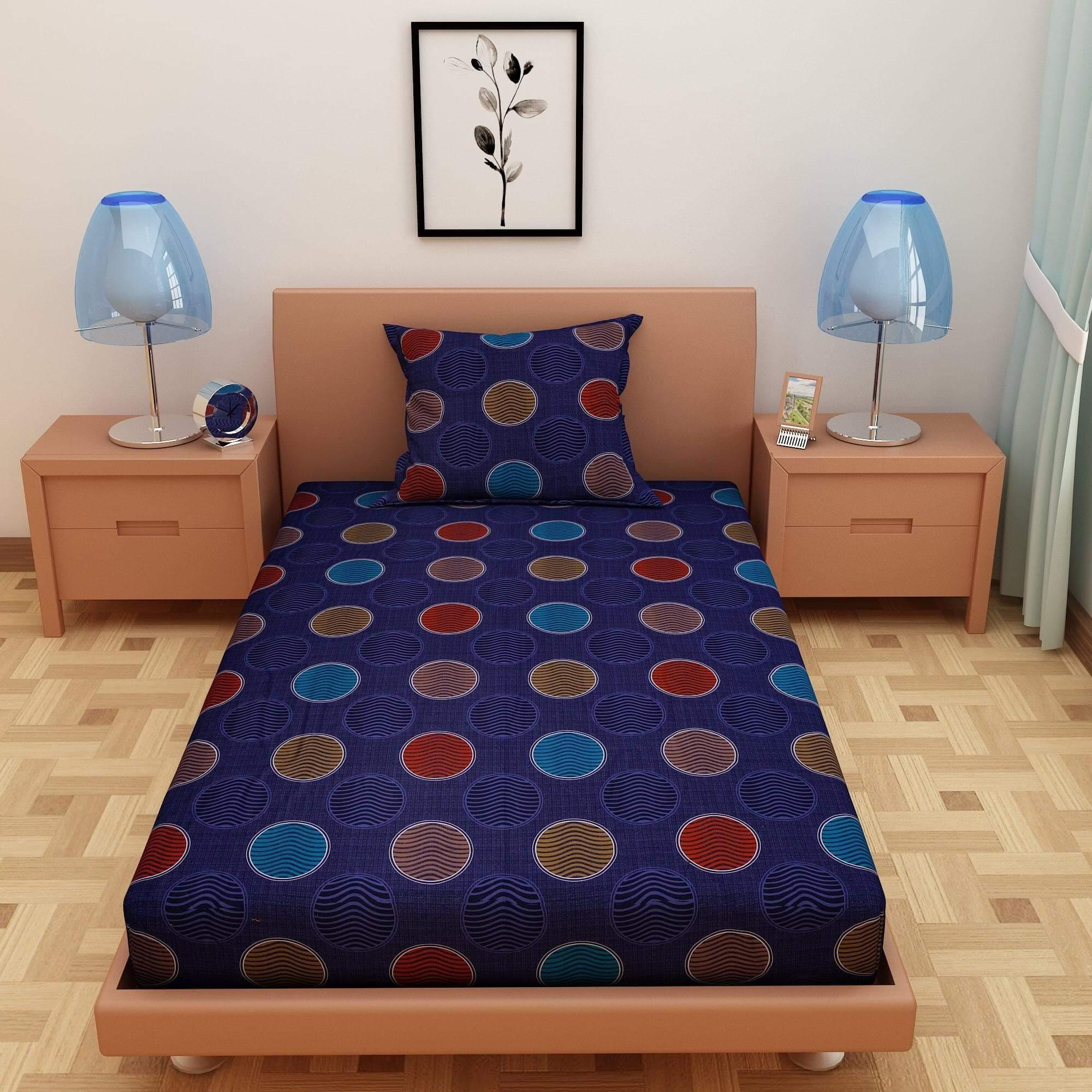 CirWave Print Blue 120 TC 100% Pure Cotton Bedsheet