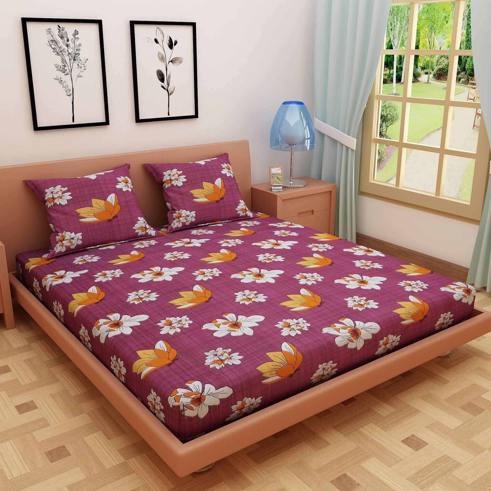 Abstract Print Maroon 120 TC 100% Pure Cotton Bedsheet