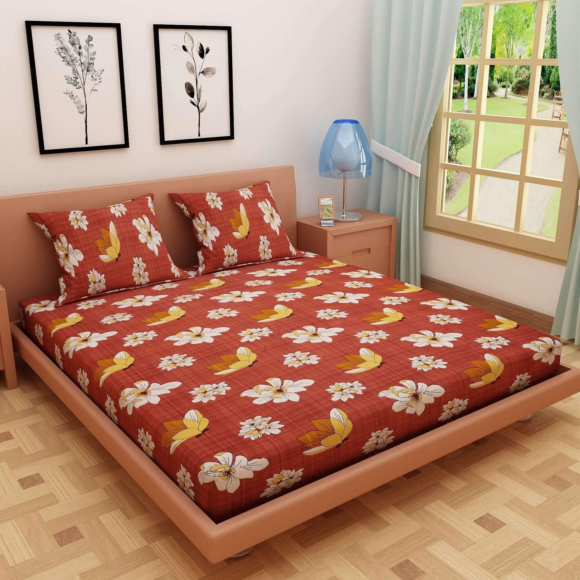 Abstract Print Brown 120 TC 100% Pure Cotton Bedsheet