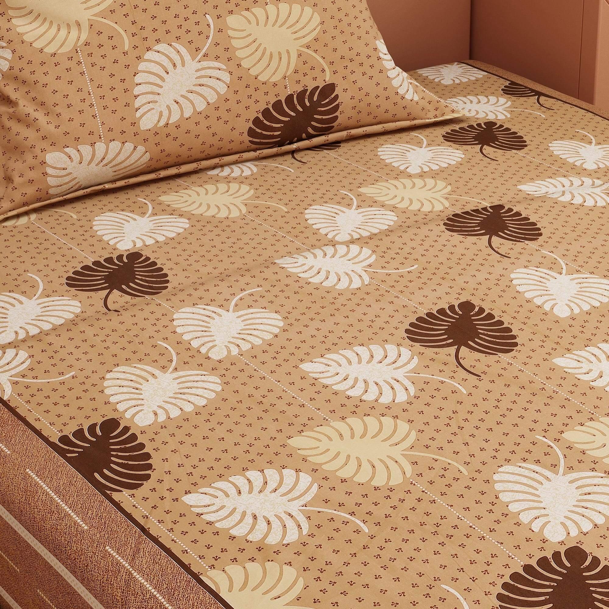 Bold Leafy Print Brown 120 TC 100% Pure Cotton Bedsheet