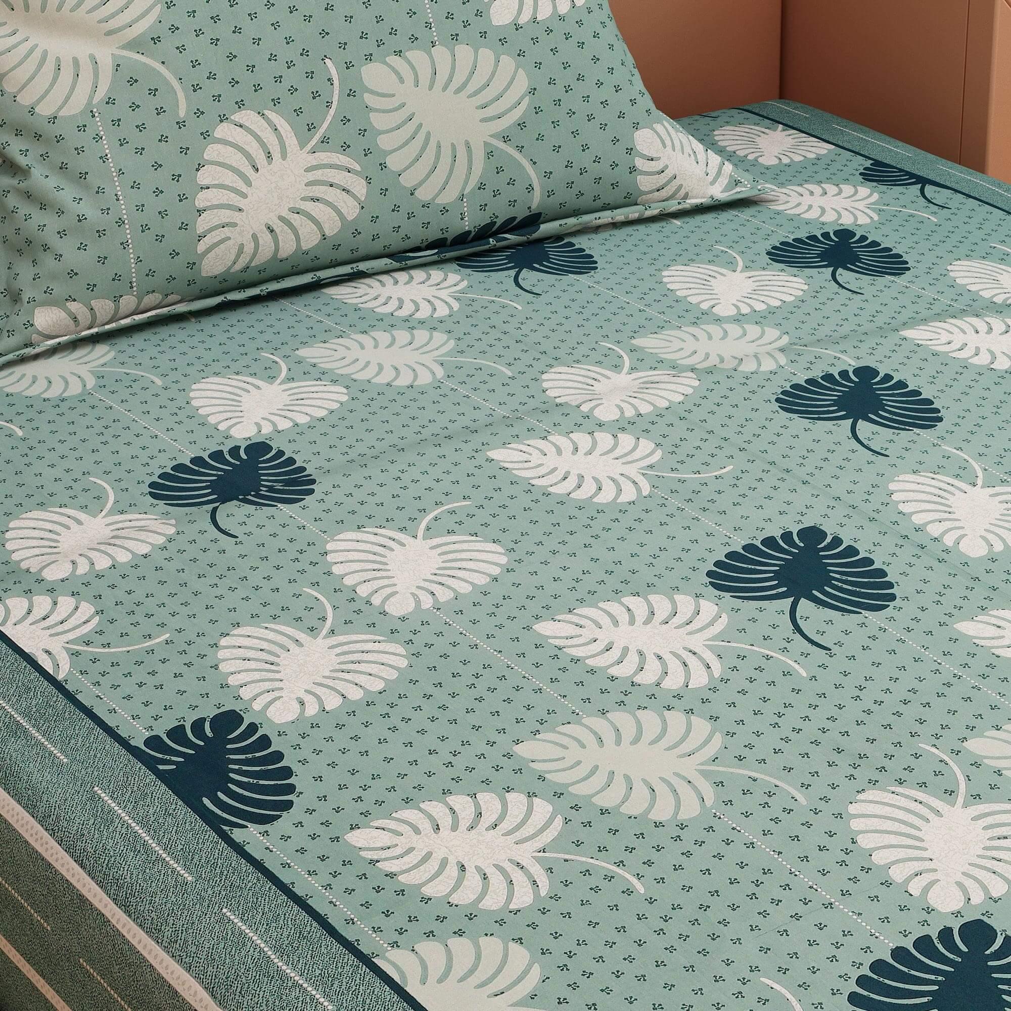 Bold Leafy Print Green 120 TC 100% Pure Cotton Bedsheet