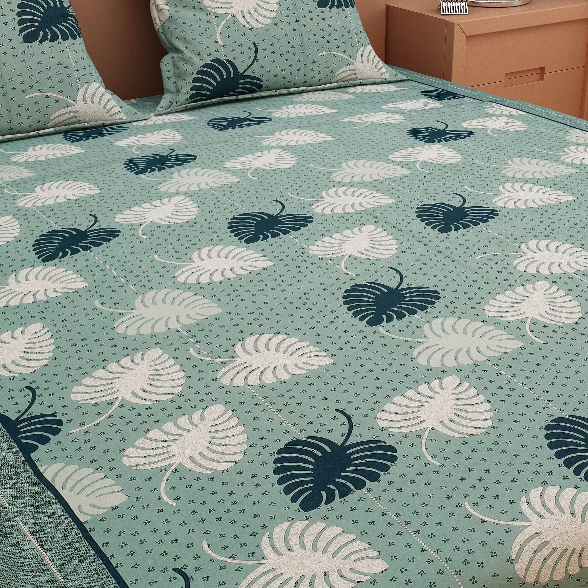 Bold Leafy Print Green 120 TC 100% Pure Cotton Bedsheet