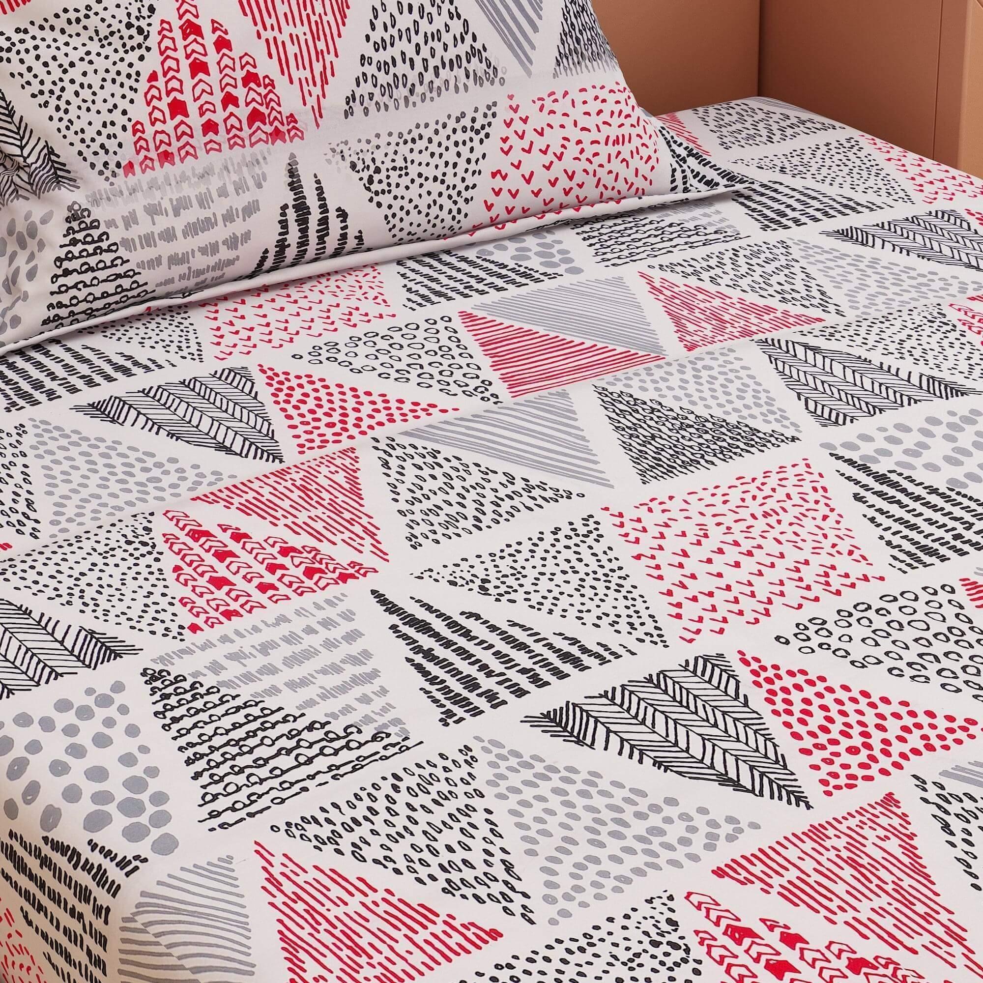 Artistic Print Red & Black 120 TC 100% Pure Cotton Bedsheet