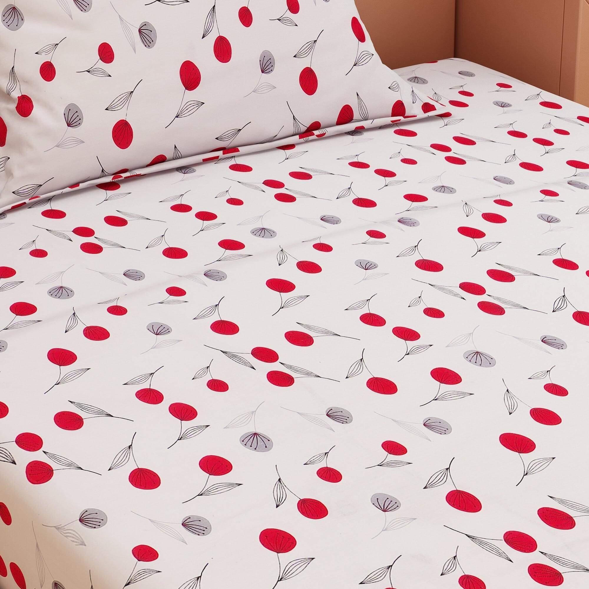 Cherry Print Red & White 120 TC 100% Pure Cotton Bedsheet
