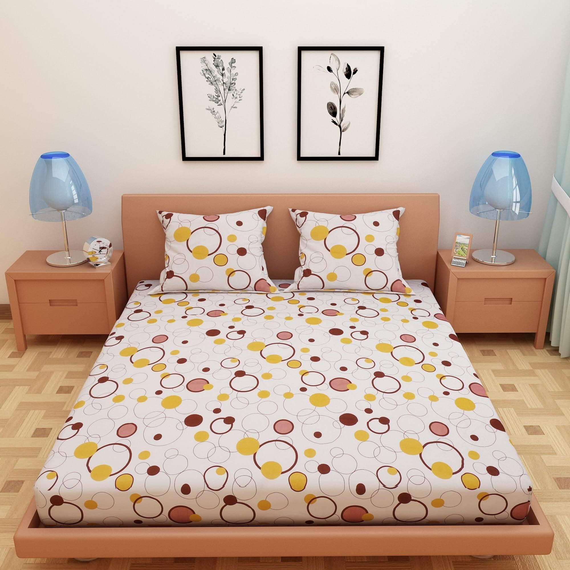 Circular Print Yellow 220 TC 100% Pure Cotton Bedsheet