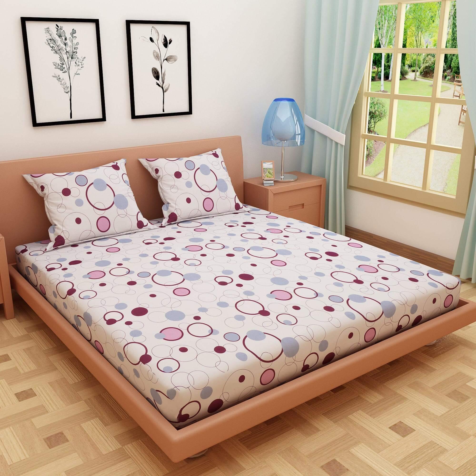 Circular Print Maroon 220 TC 100% Pure Cotton Bedsheet