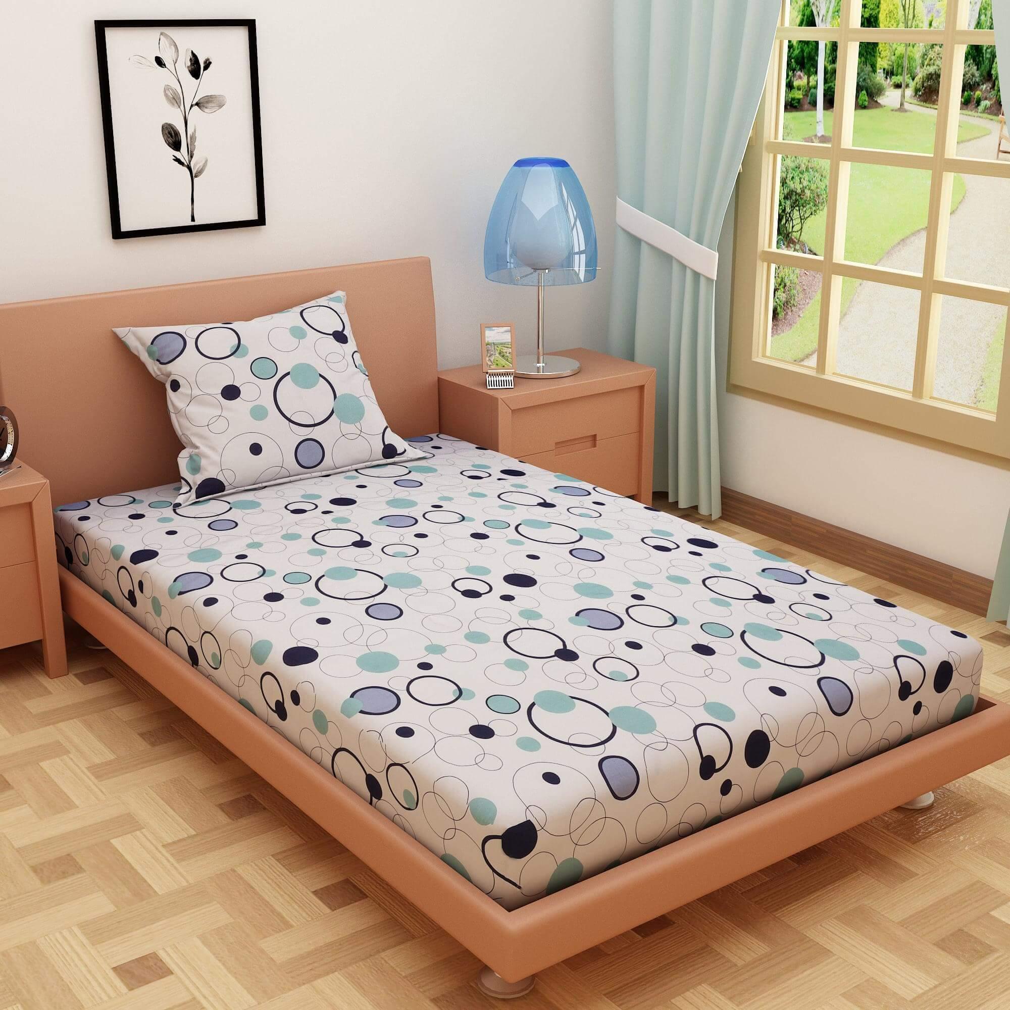 Circular Print Sea Green 220 TC 100% Pure Cotton Bedsheet