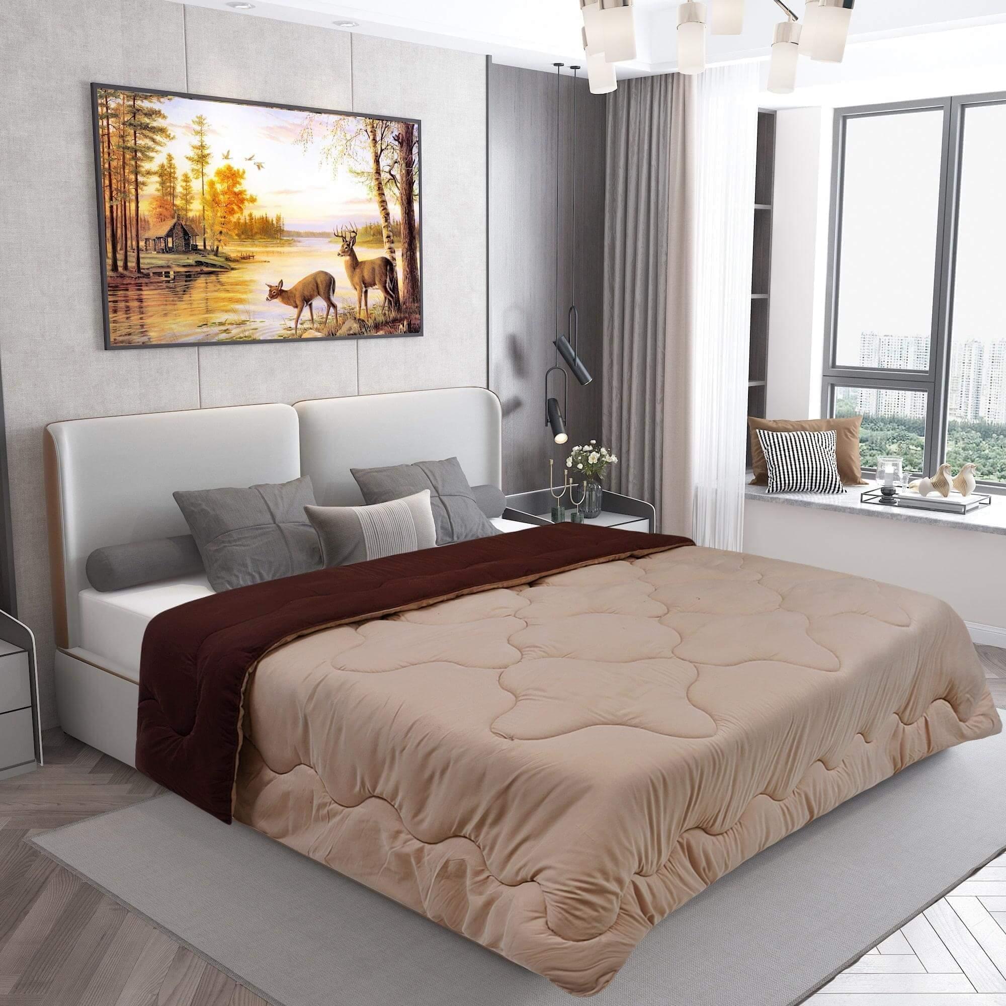 AC Comforter Blanket, Microfiber Reversible (Beige, Coffee)