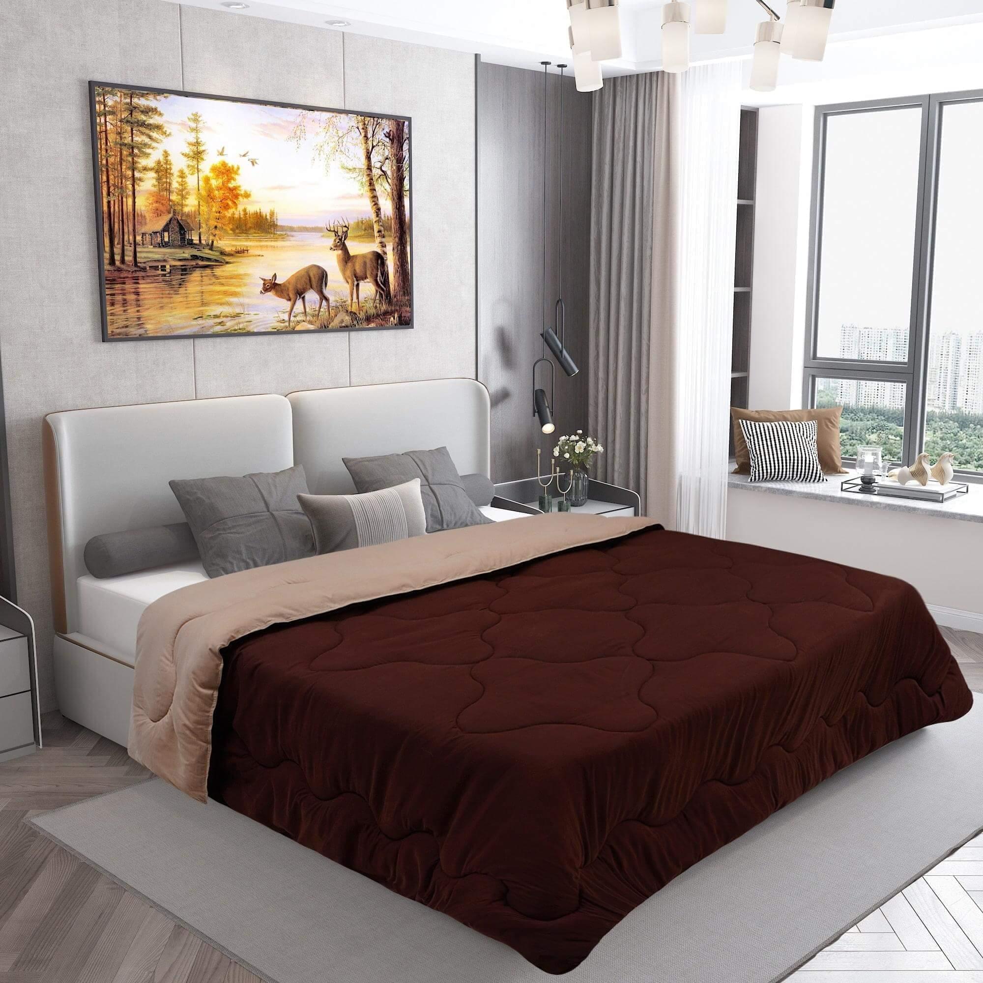 AC Comforter Blanket, Microfiber Reversible (Beige, Coffee)