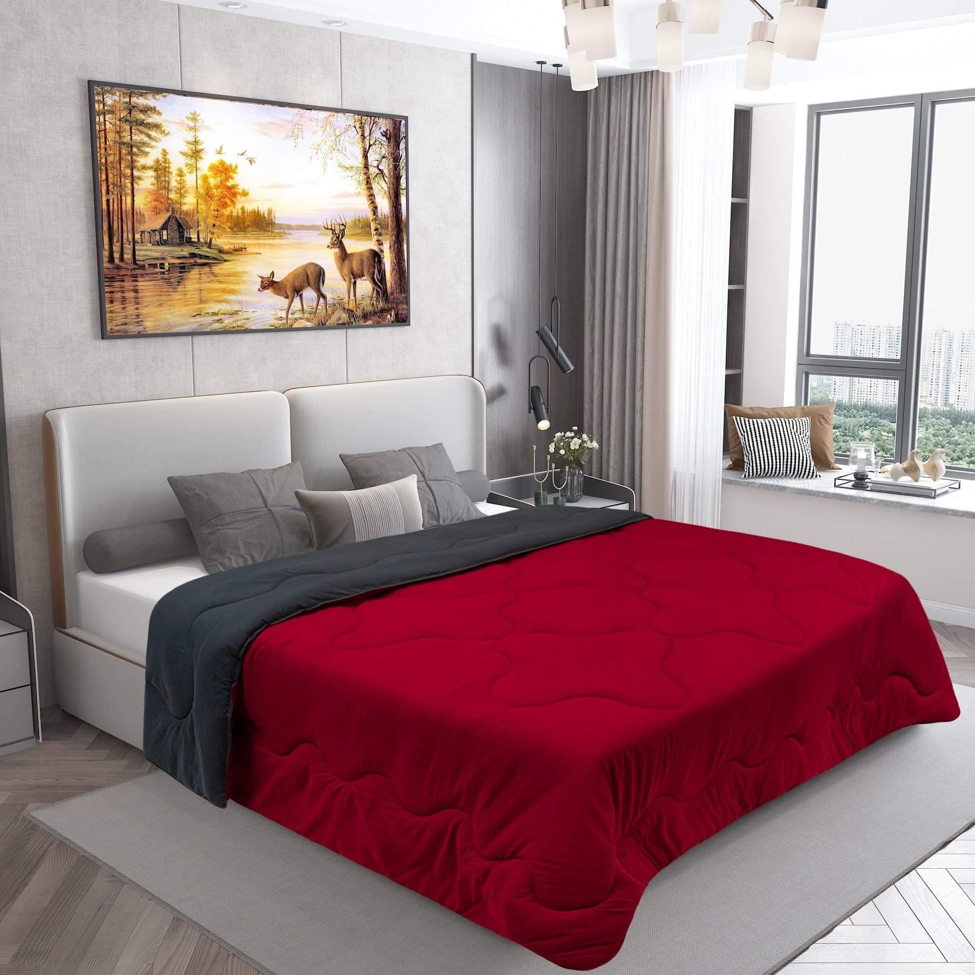 AC Comforter Blanket, Microfiber Reversible (Dark Grey, Maroon)