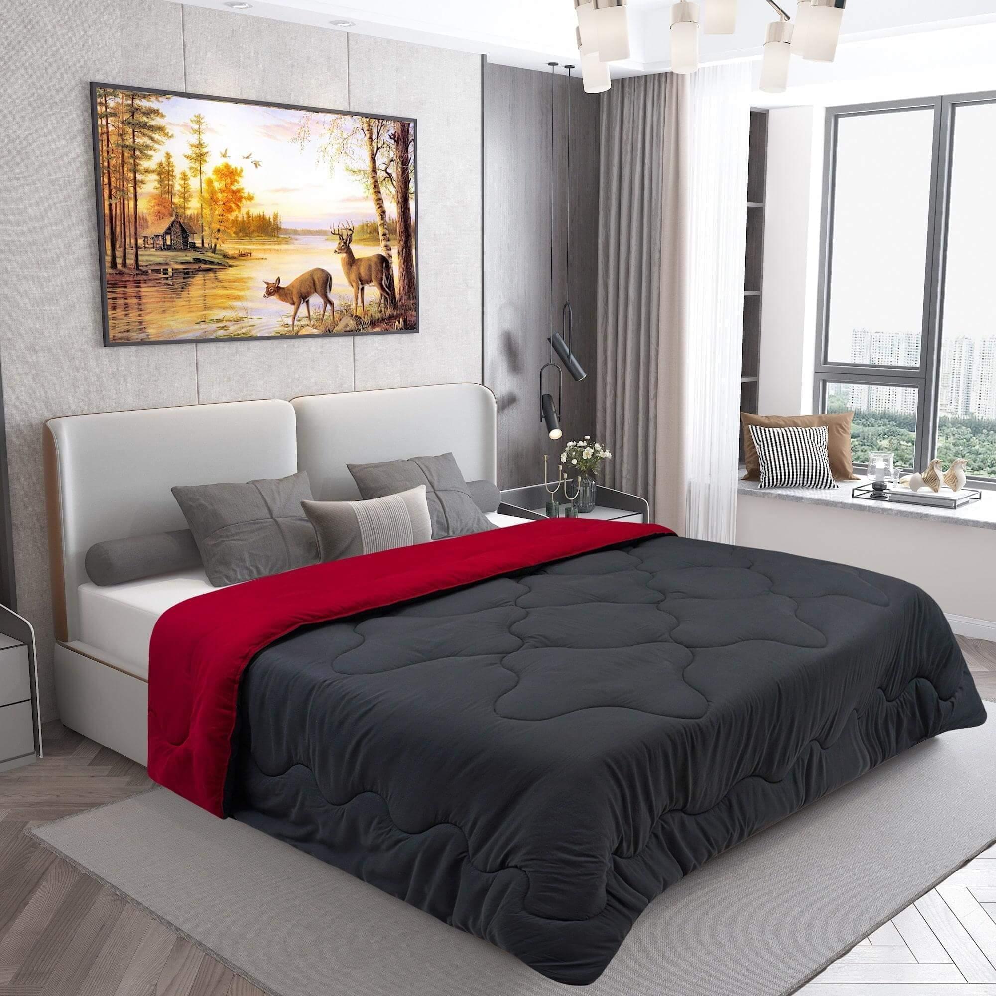 AC Comforter Blanket, Microfiber Reversible (Dark Grey, Maroon)