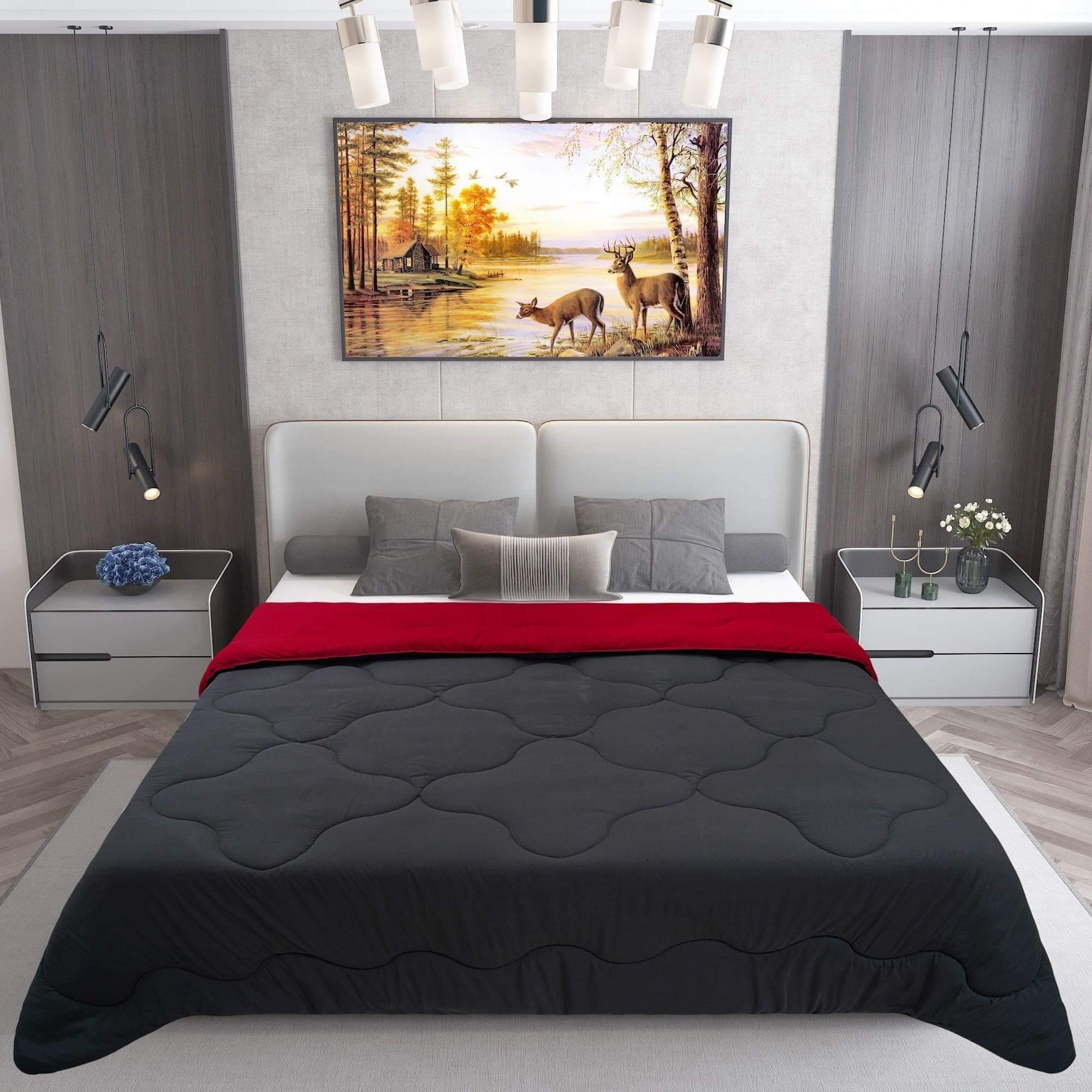 AC Comforter Blanket, Microfiber Reversible (Dark Grey, Maroon)