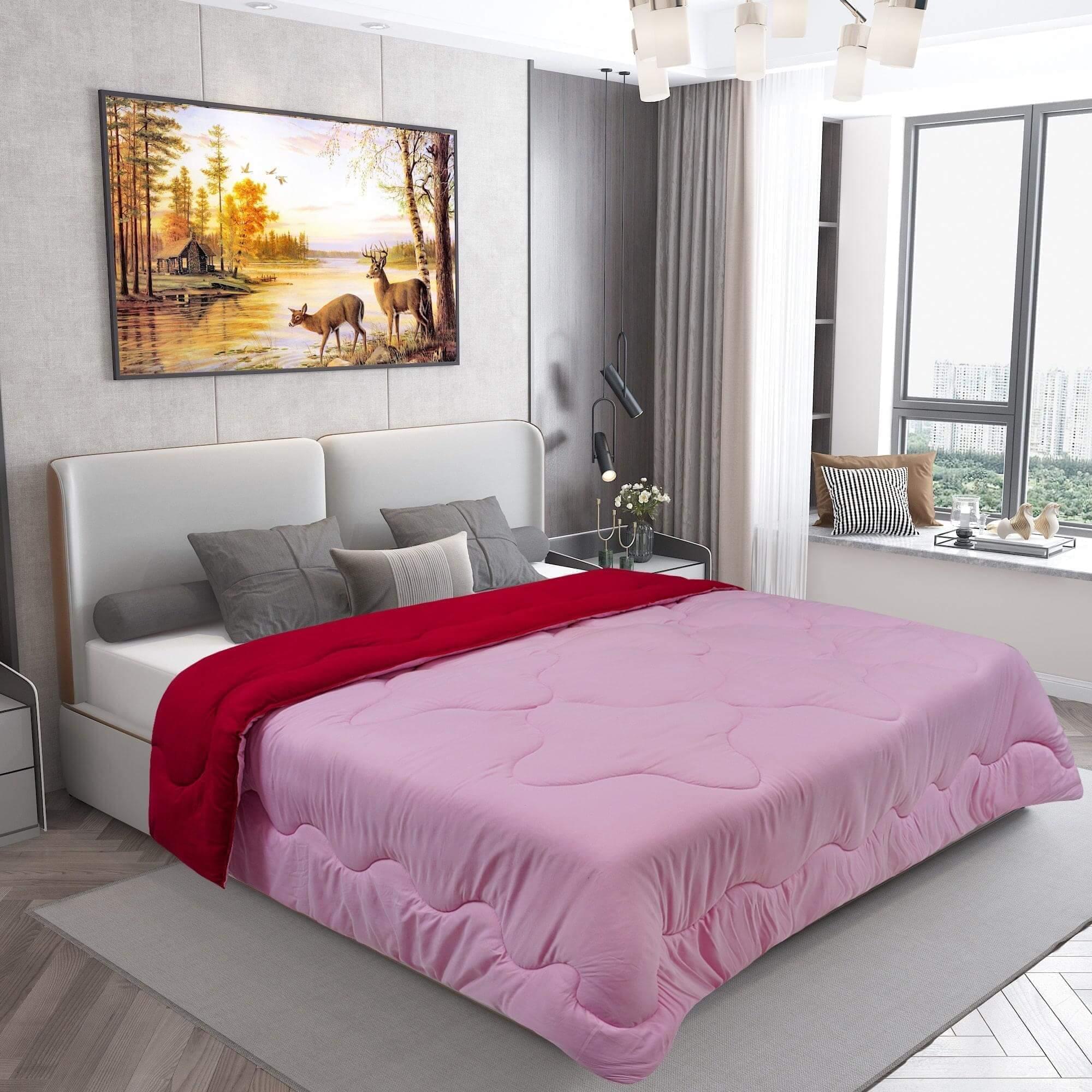 AC Comforter Blanket, Microfiber Reversible (Maroon, Pink)