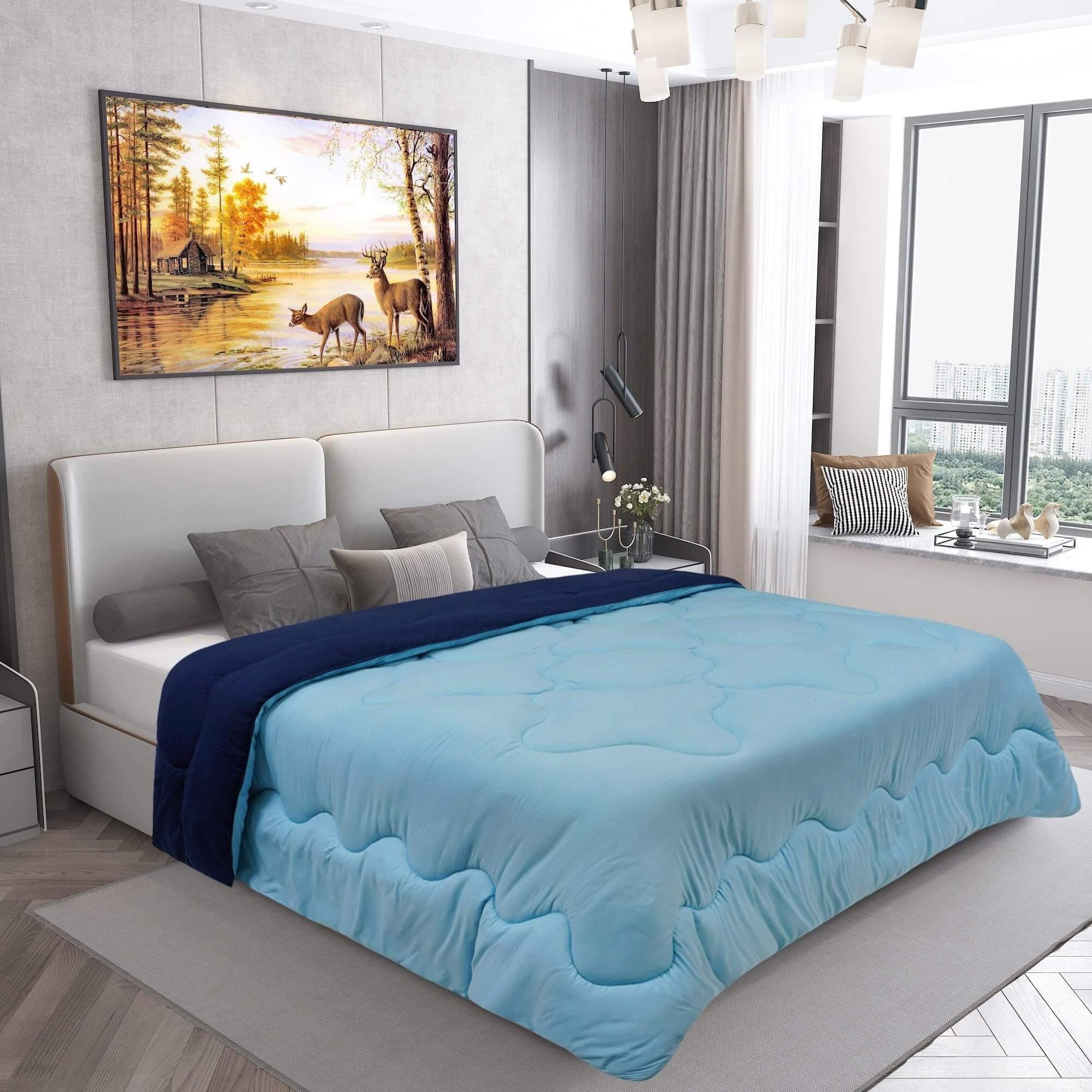 AC Comforter Blanket, Microfiber Reversible (Navy Blue, Baby blue)