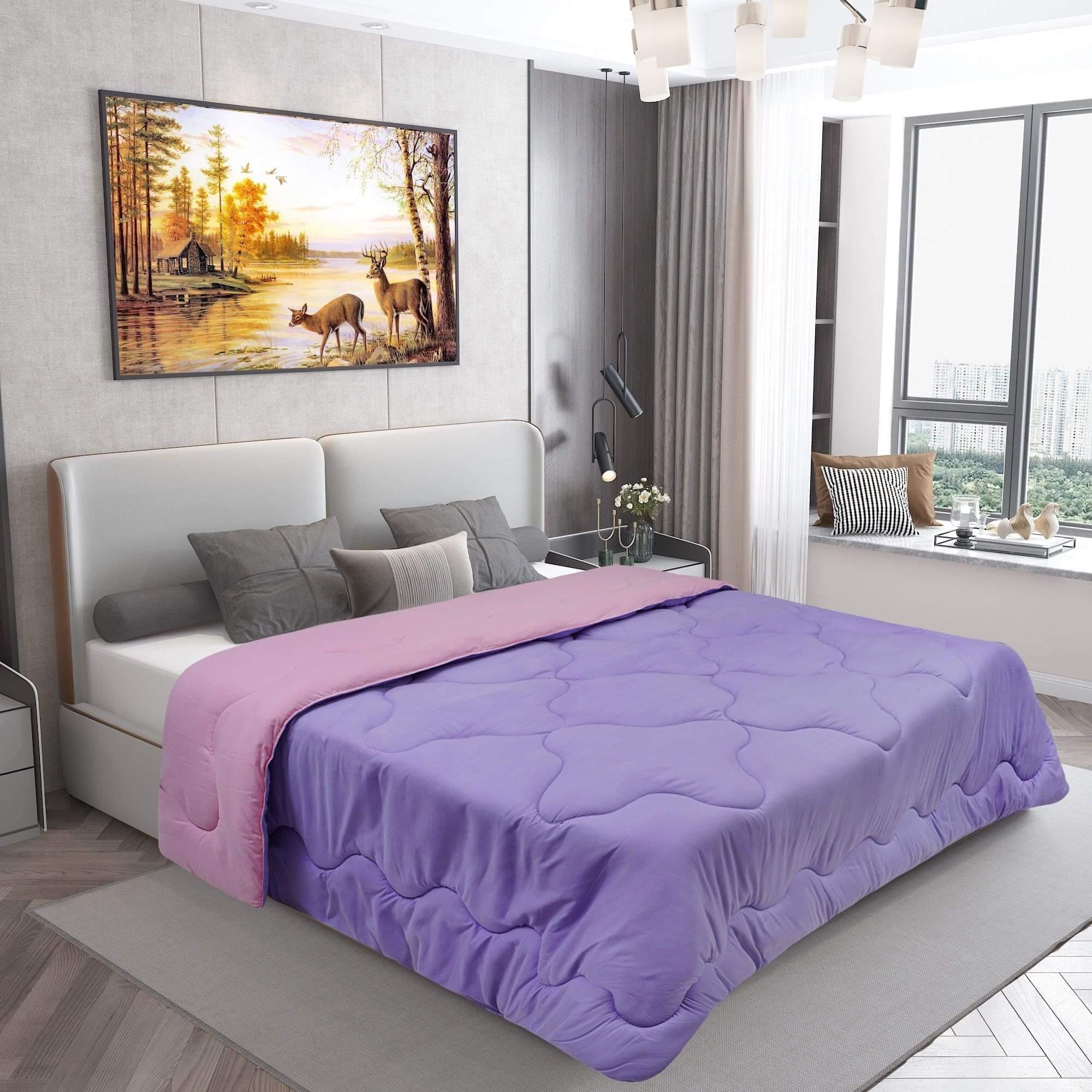 AC Comforter Blanket, Microfiber Reversible (Pink, Lilac)