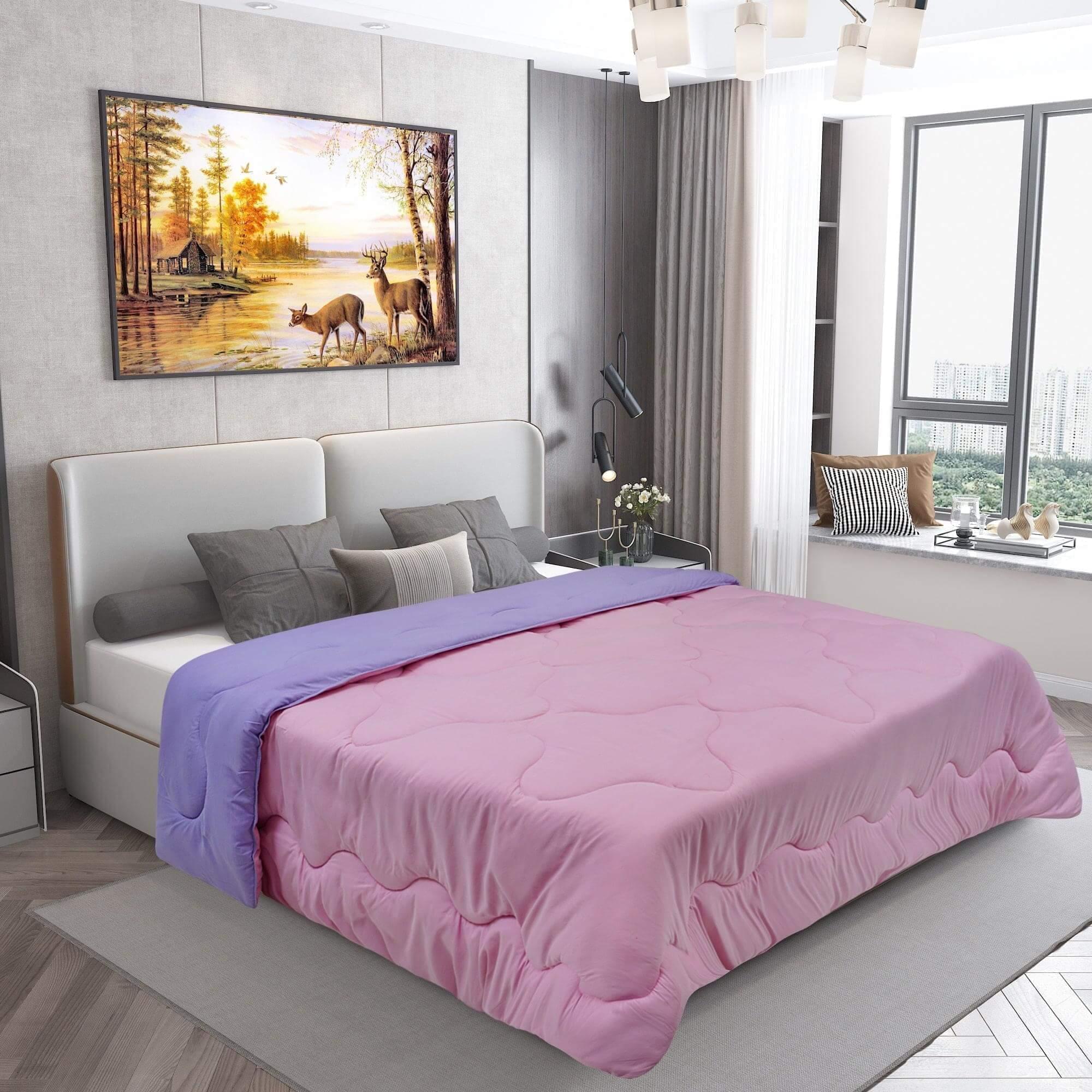 AC Comforter Blanket, Microfiber Reversible (Pink, Lilac)