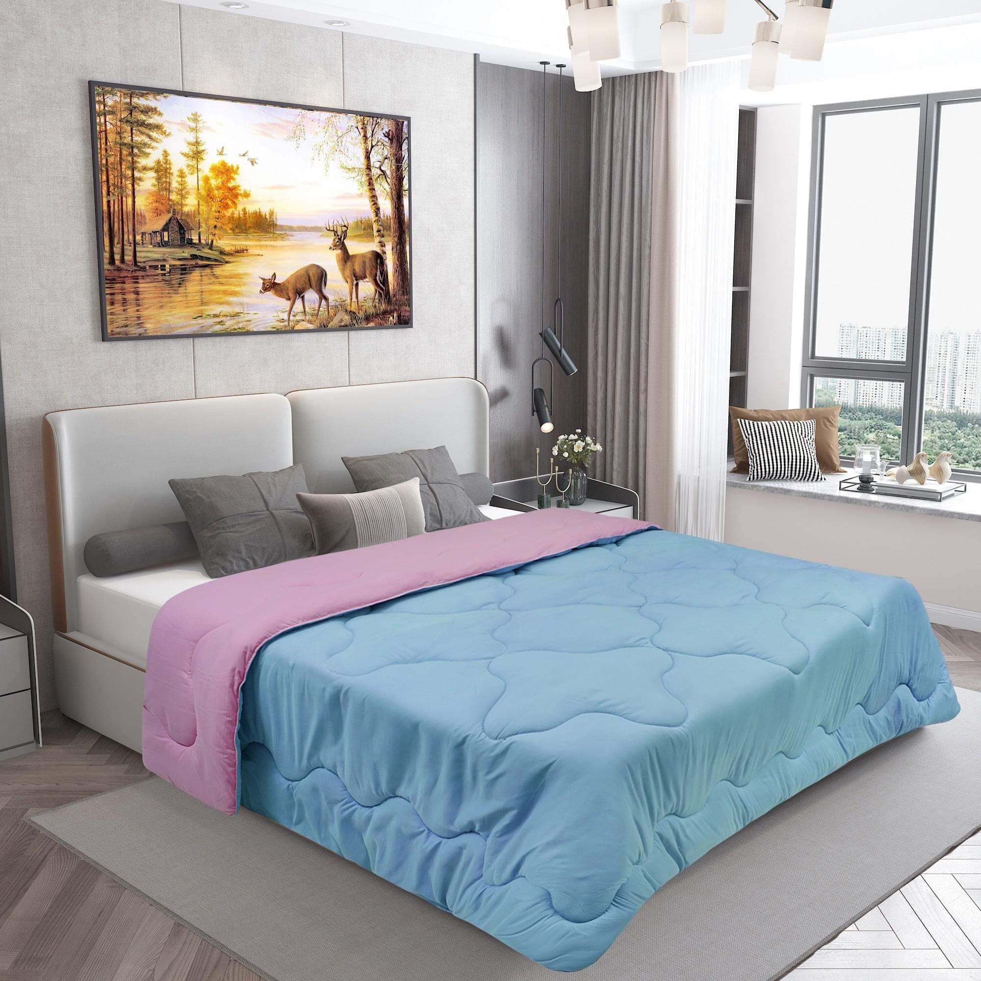 AC Comforter Blanket, Microfiber Reversible (Baby Blue, Pink)