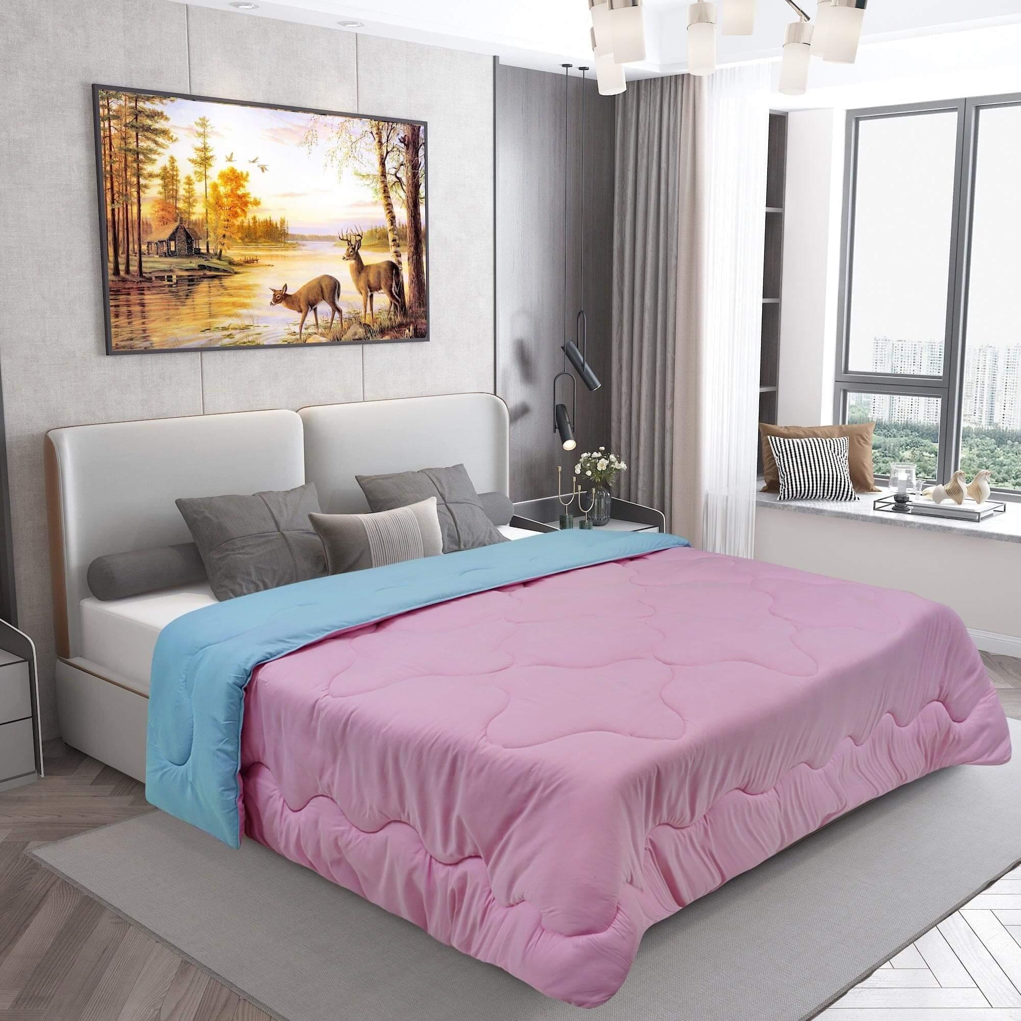 AC Comforter Blanket, Microfiber Reversible (Baby Blue, Pink)