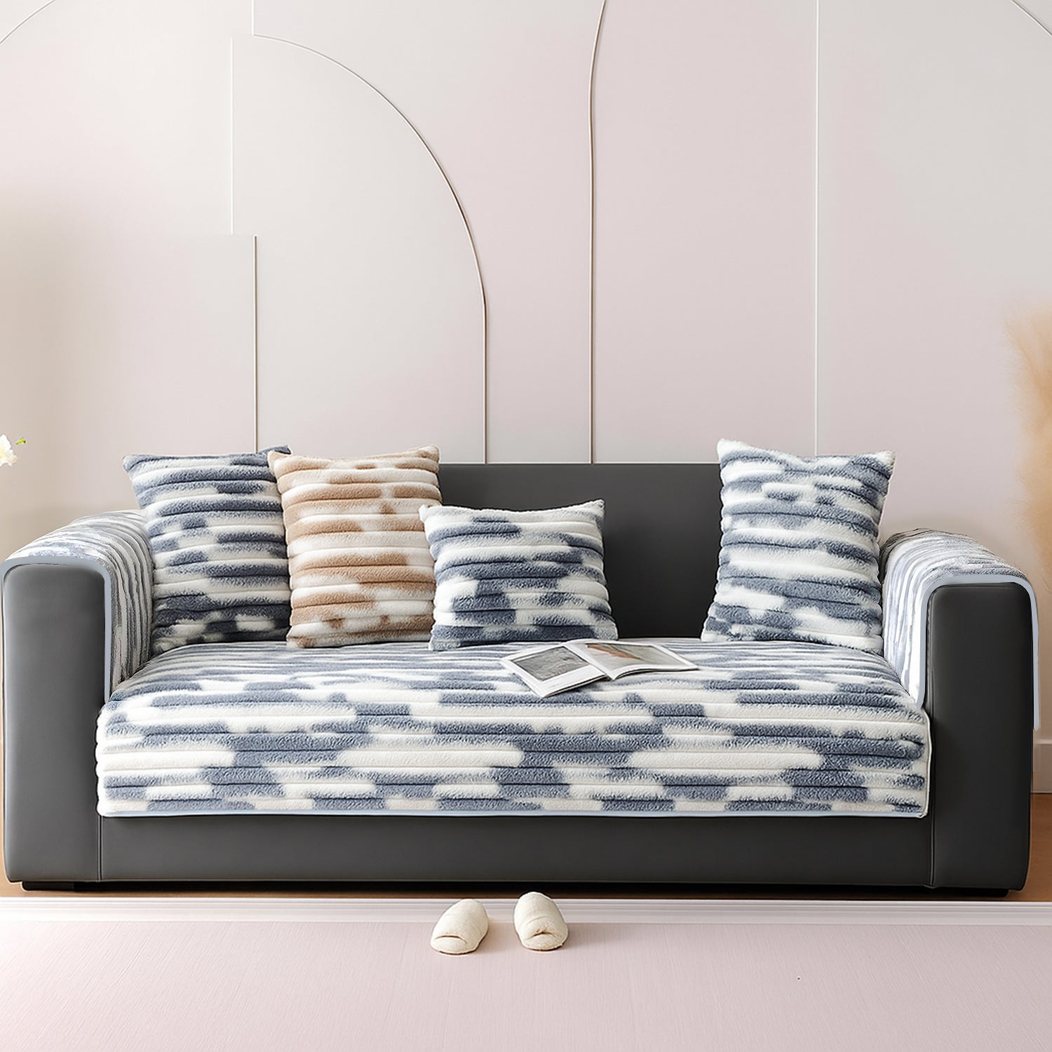 Dream Care Premium Pencil Fur Sofa Cover | Luxury Plush Sofa Protector | Soft Couch Cover for Living Room