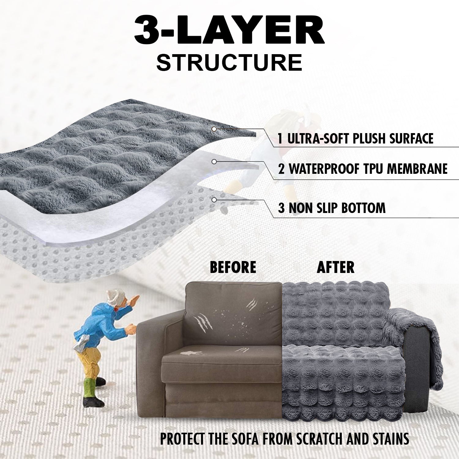 Dream Care Premium Rabbit Fur Sofa Cover for L-Shape & 1,2,3 & 4 Seater Sofas || Luxury Plush Sofa Protector || Soft Couch Cover for Living Room
