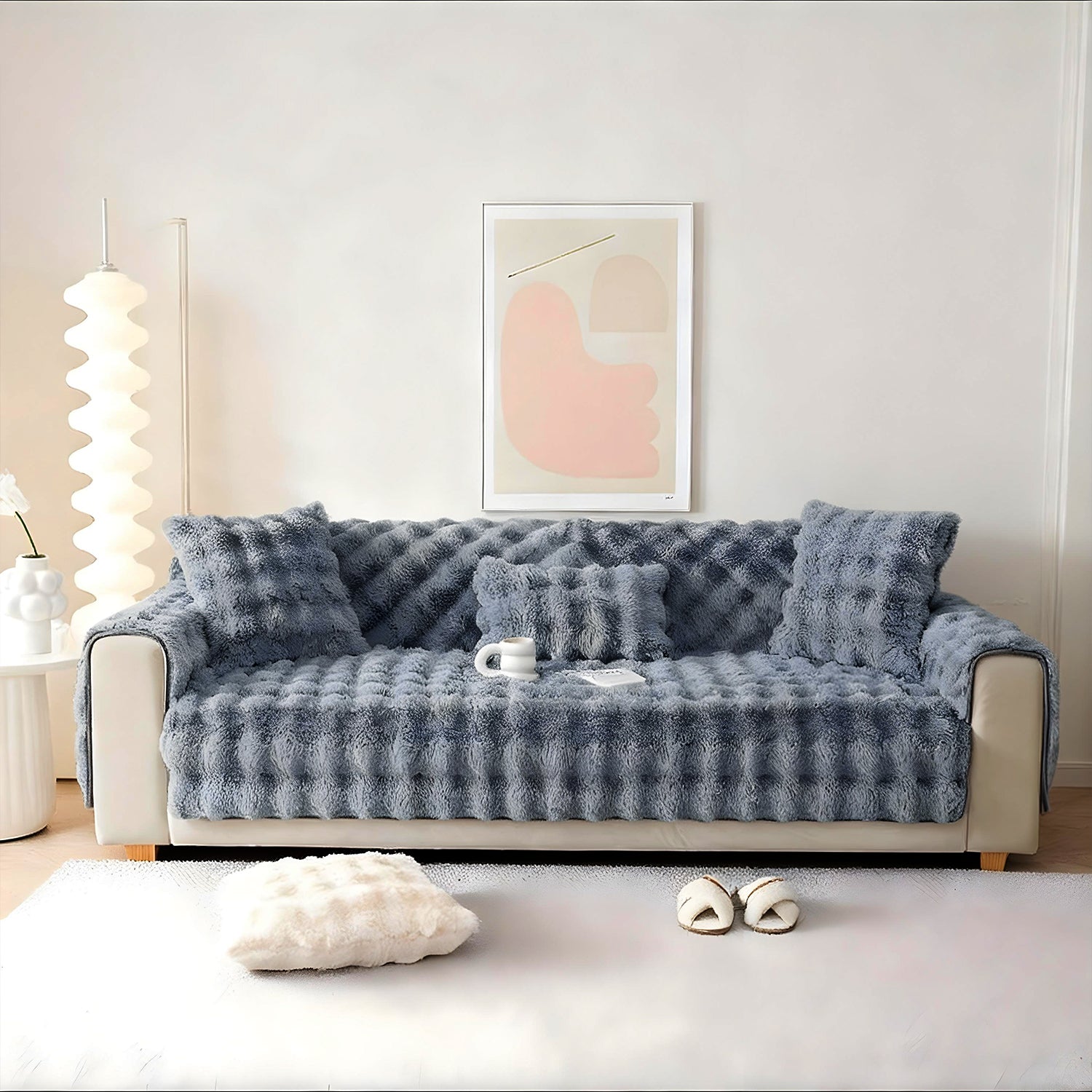 Dream Care Premium Rabbit Fur Sofa Cover for L-Shape & 1,2,3 & 4 Seater Sofas || Luxury Plush Sofa Protector || Soft Couch Cover for Living Room