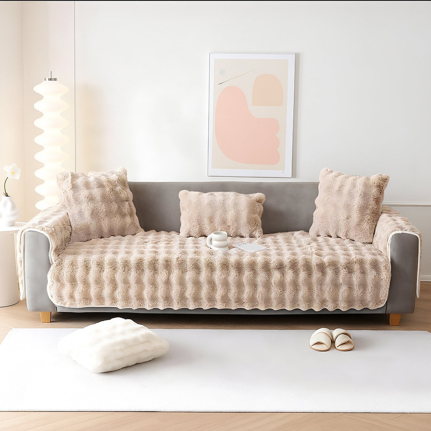 Dream Care Premium Rabbit Fur Sofa Cover for L-Shape & 1,2,3 & 4 Seater Sofas || Luxury Plush Sofa Protector || Soft Couch Cover for Living Room