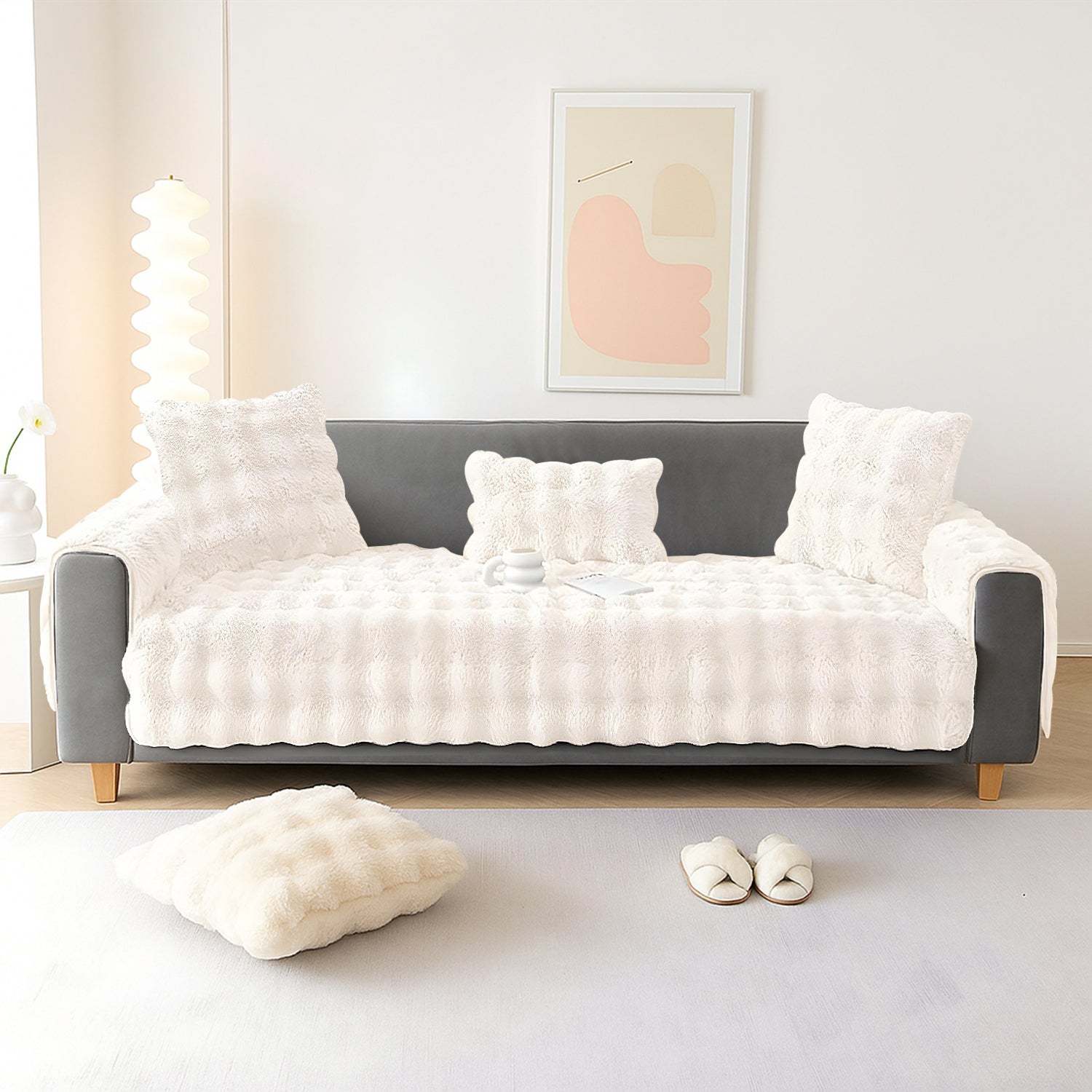 Dream Care Premium Rabbit Fur Sofa Cover for L-Shape & 1,2,3 & 4 Seater Sofas || Luxury Plush Sofa Protector || Soft Couch Cover for Living Room