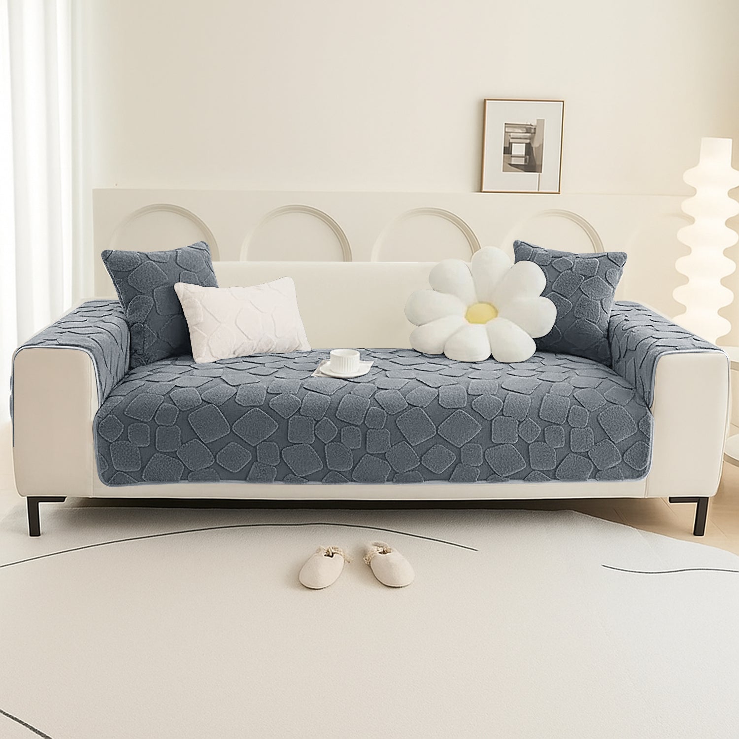 Dream Care Premium Square Fur Sofa Cover for L-Shape & 1,2,3 & 4 Seater Sofas || Luxury Plush Sofa Protector || Soft Couch Cover for Living Room