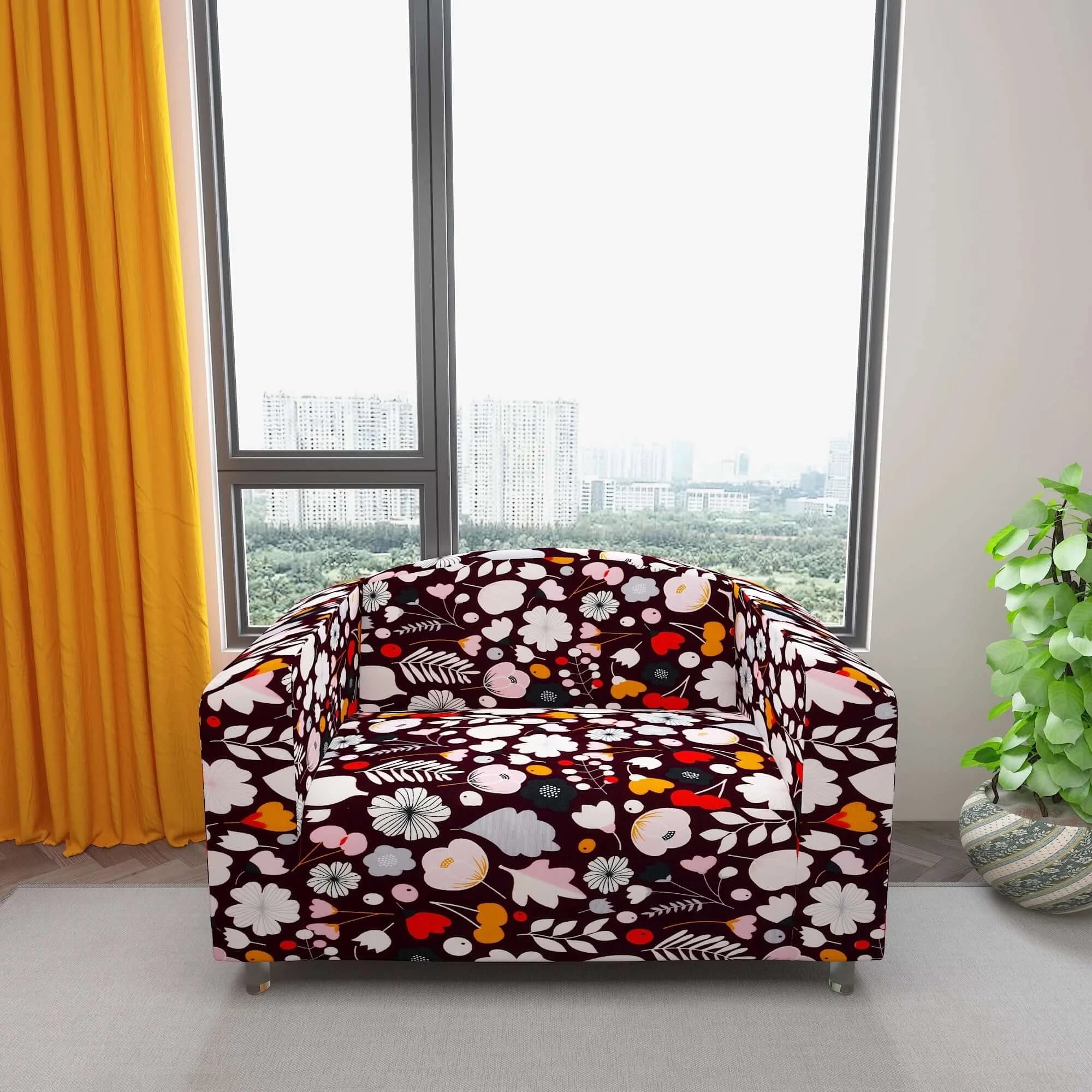 Marigold Printed Sofa Protector Cover Full Stretchable, MG06 - Dream Care Furnishings Private Limited