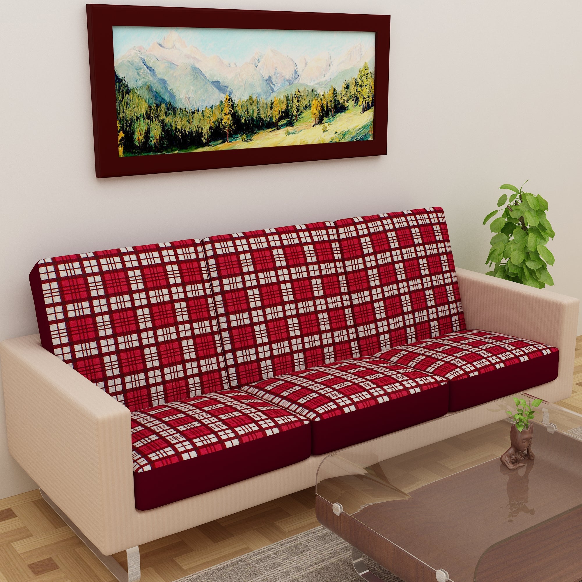 Waterproof Printed Sofa Seat Protector Cover with Stretchable Elastic, Maroon White - Dream Care Furnishings Private Limited