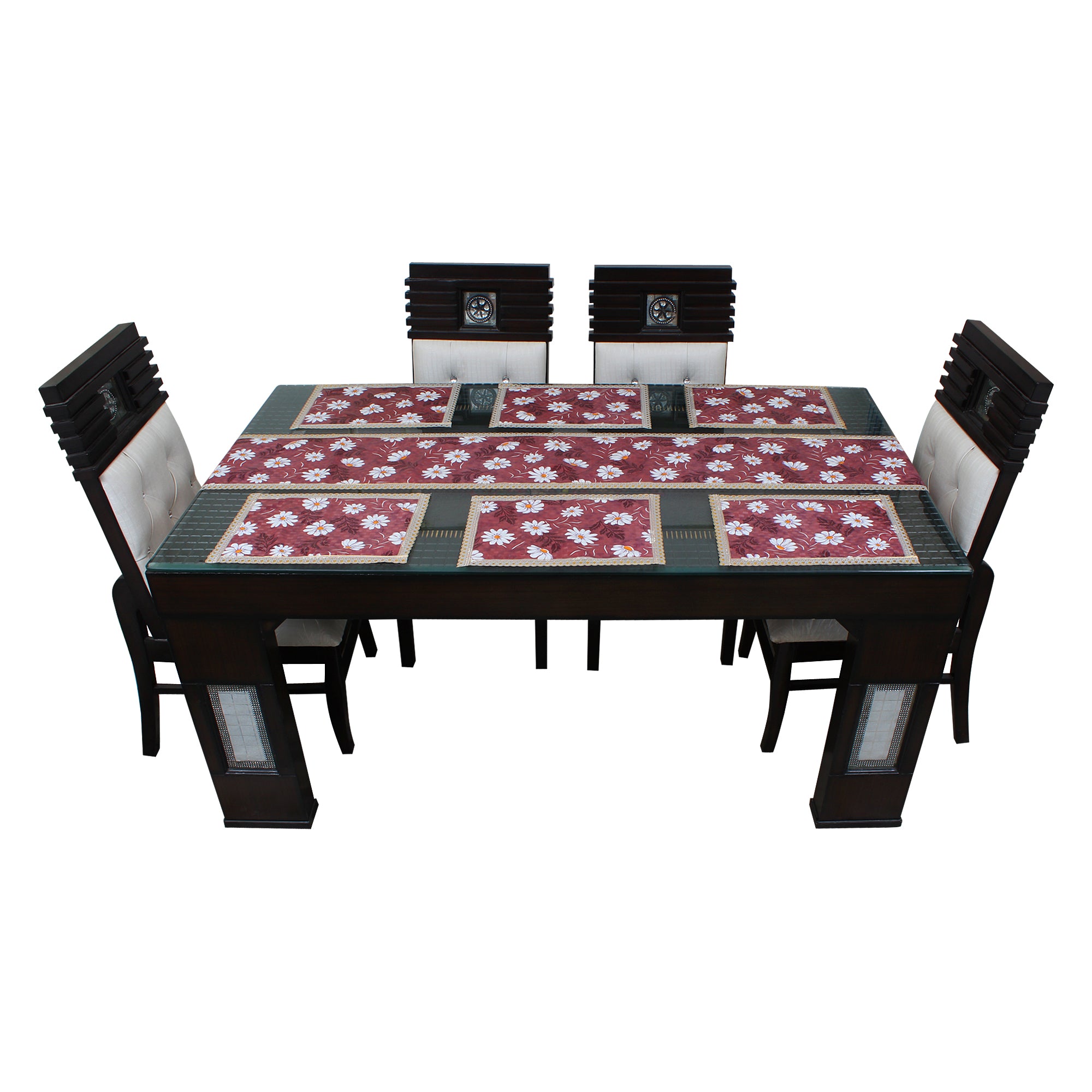 Waterproof & Dustproof Dining Table Runner With 6 Placemats, SA08 - Dream Care Furnishings Private Limited