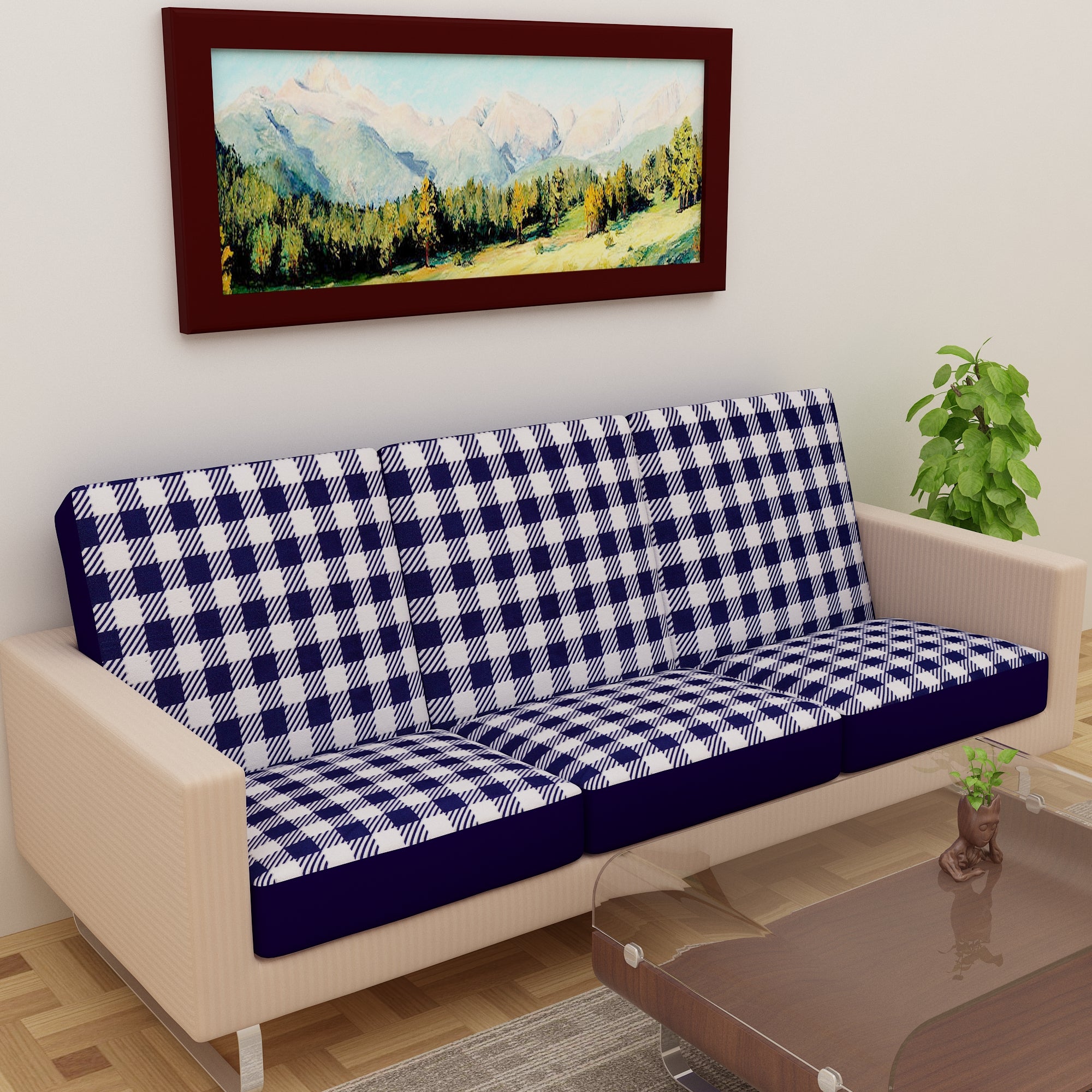 Waterproof Printed Sofa Seat Protector Cover with Stretchable Elastic, White Blue - Dream Care Furnishings Private Limited