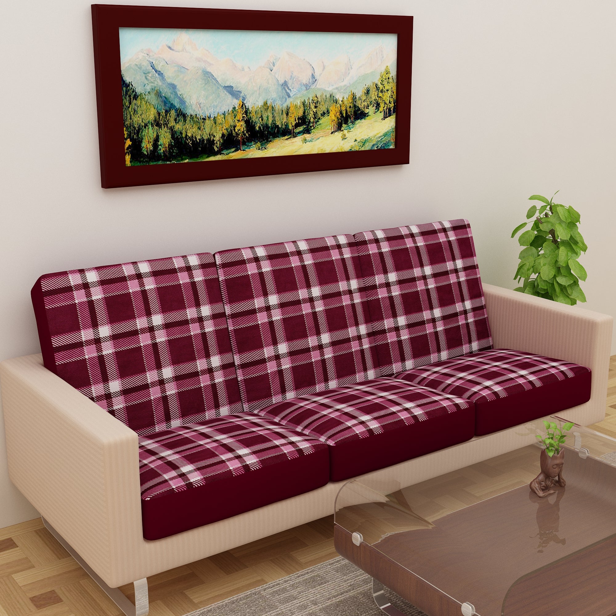 Waterproof Printed Sofa Seat Protector Cover with Stretchable Elastic, Maroon - Dream Care Furnishings Private Limited