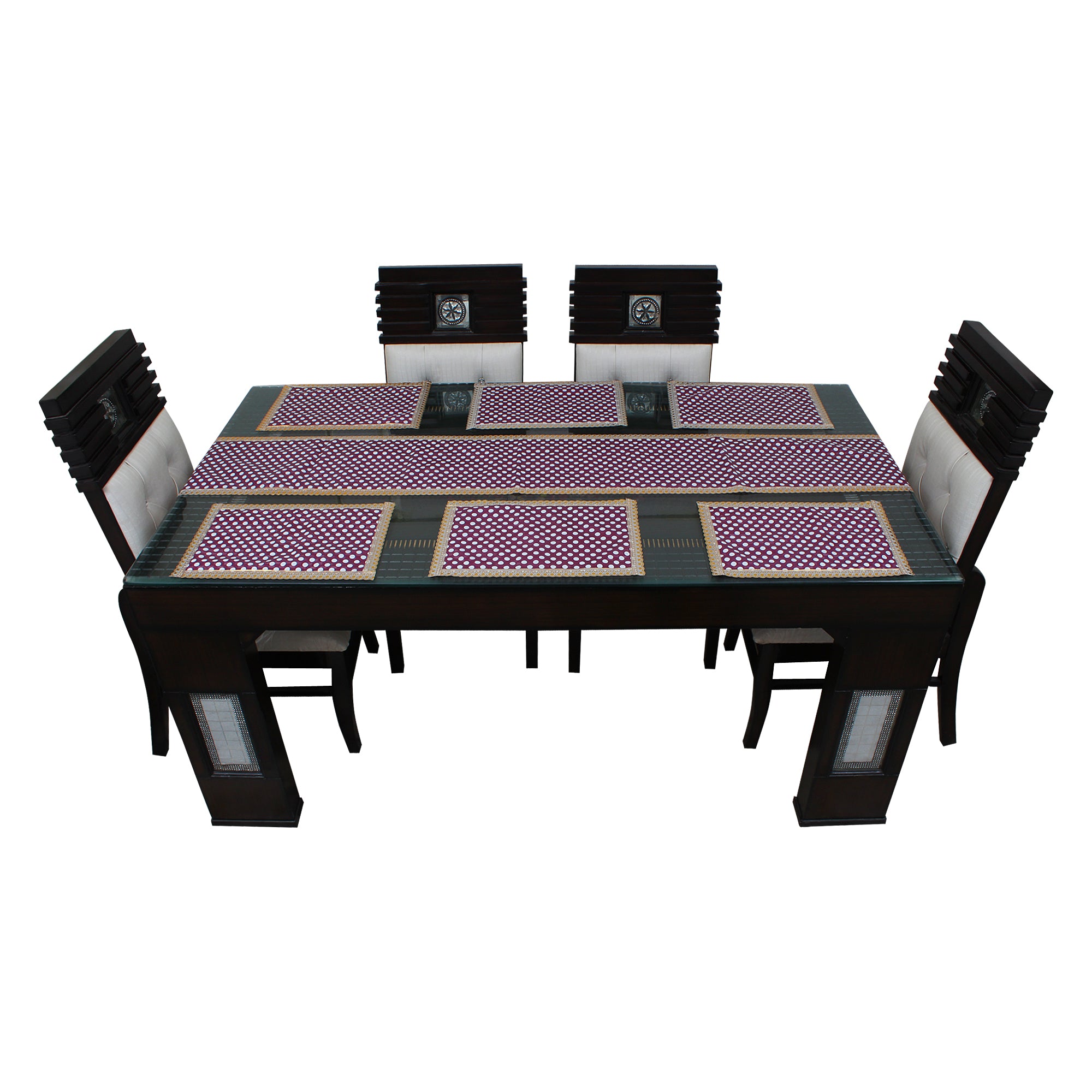 Waterproof & Dustproof Dining Table Runner With 6 Placemats, SA46 - Dream Care Furnishings Private Limited