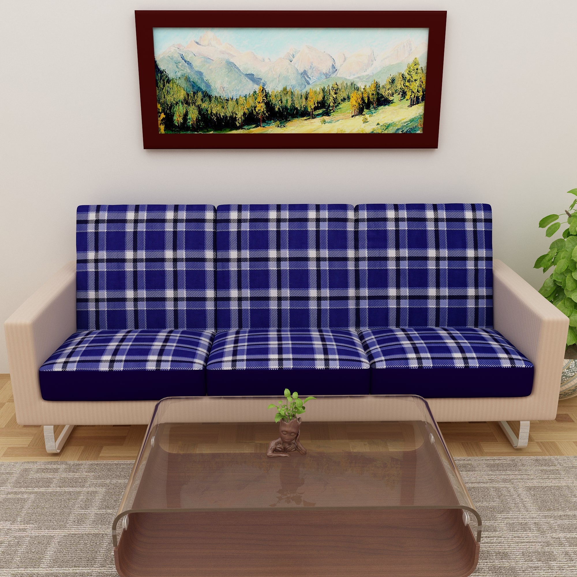 Waterproof Printed Sofa Seat Protector Cover with Stretchable Elastic, Blue - Dream Care Furnishings Private Limited