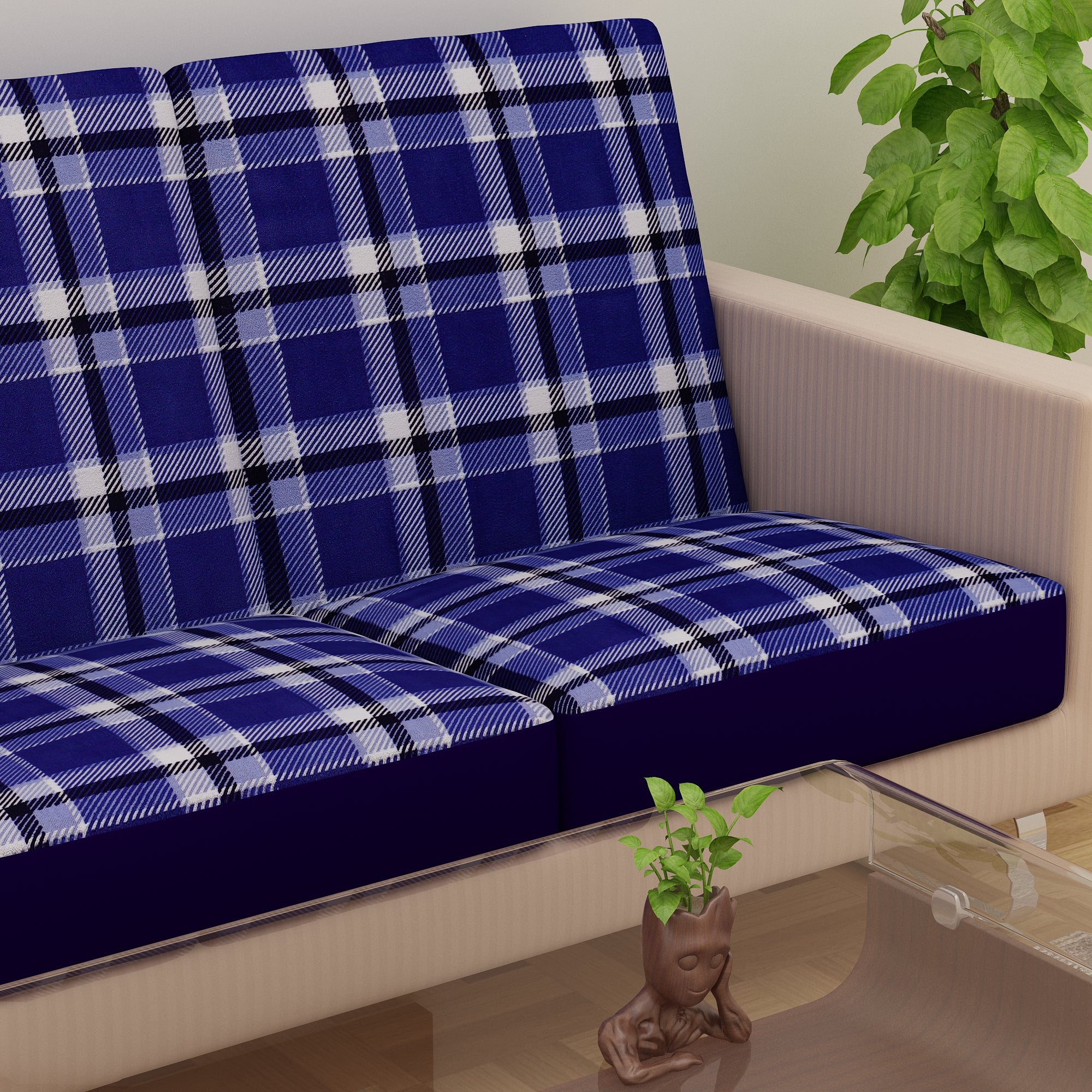 Waterproof Printed Sofa Seat Protector Cover with Stretchable Elastic, Blue - Dream Care Furnishings Private Limited