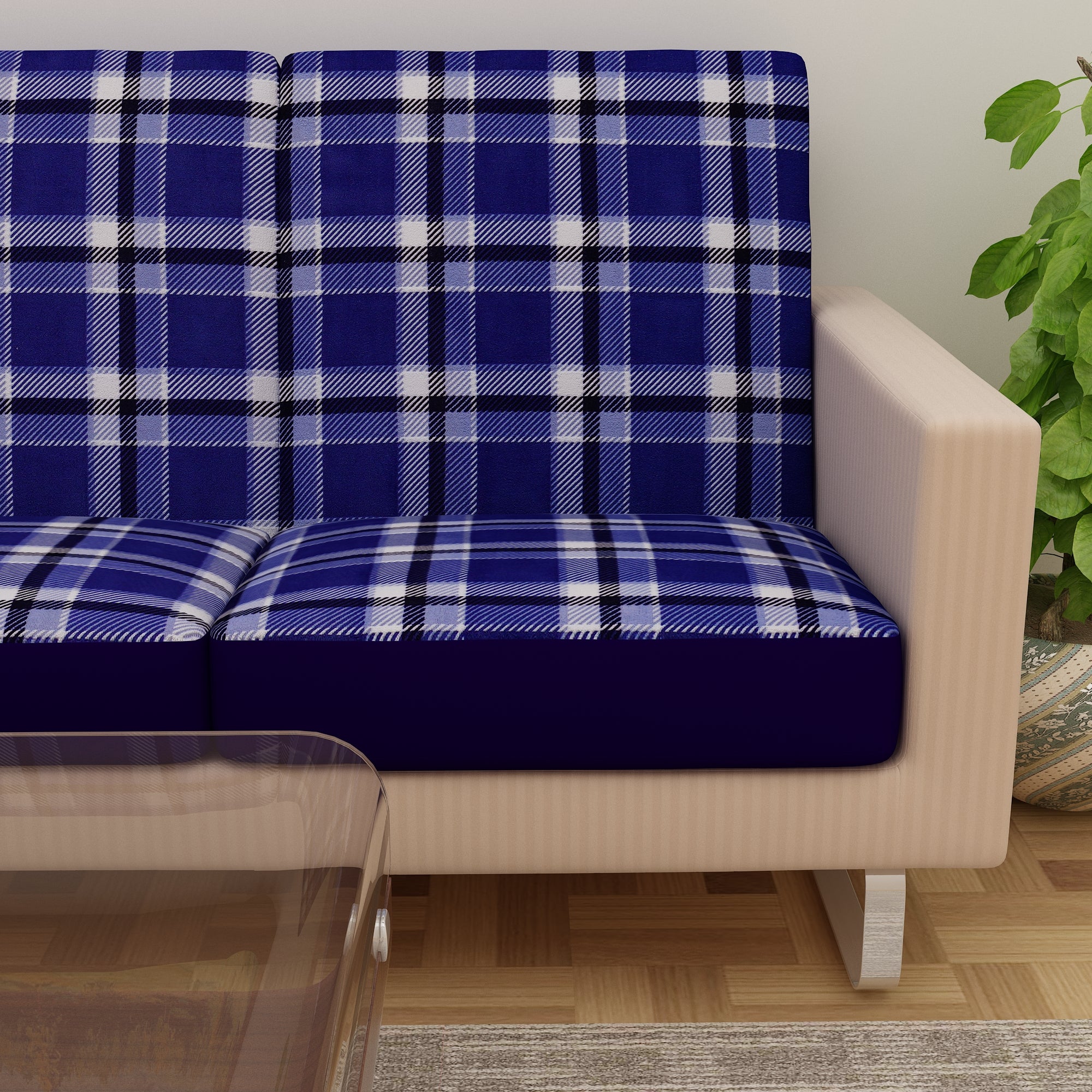 Waterproof Printed Sofa Seat Protector Cover with Stretchable Elastic, Blue - Dream Care Furnishings Private Limited