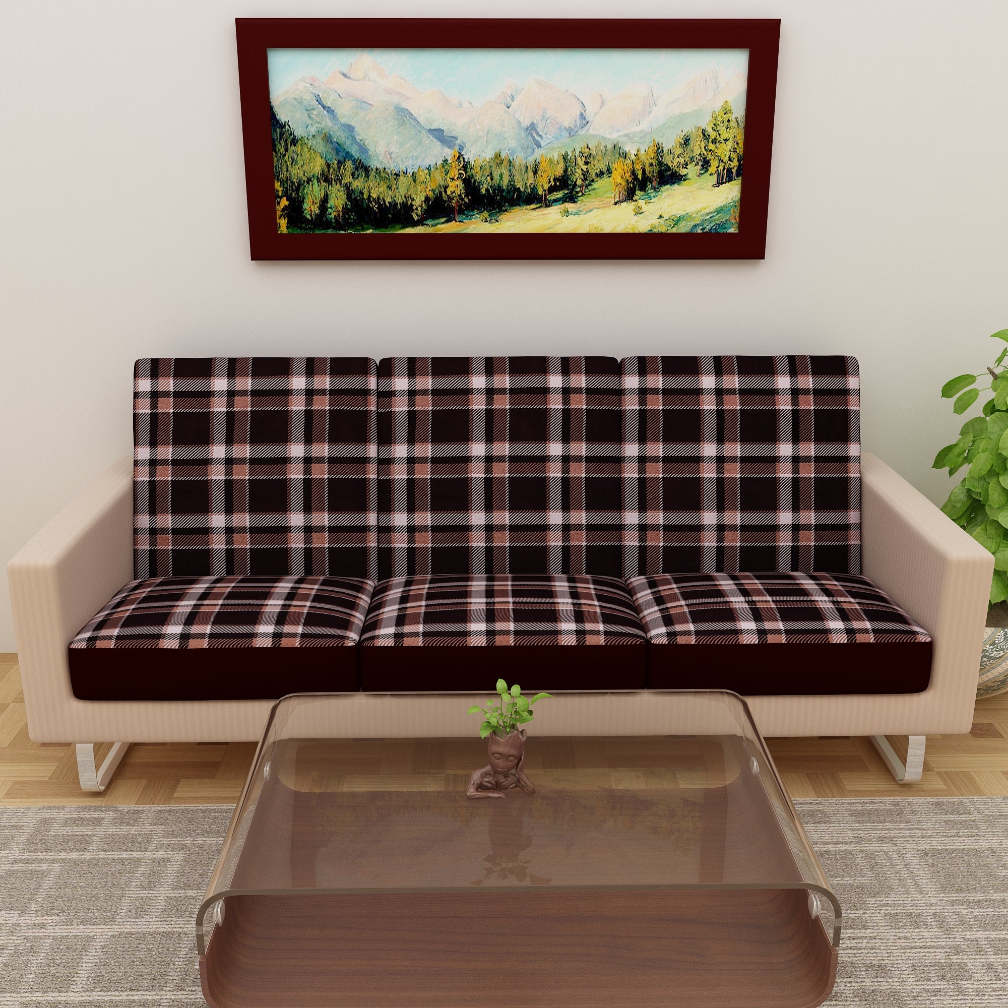 Waterproof Printed Sofa Seat Protector Cover with Stretchable Elastic, Brown - Dream Care Furnishings Private Limited