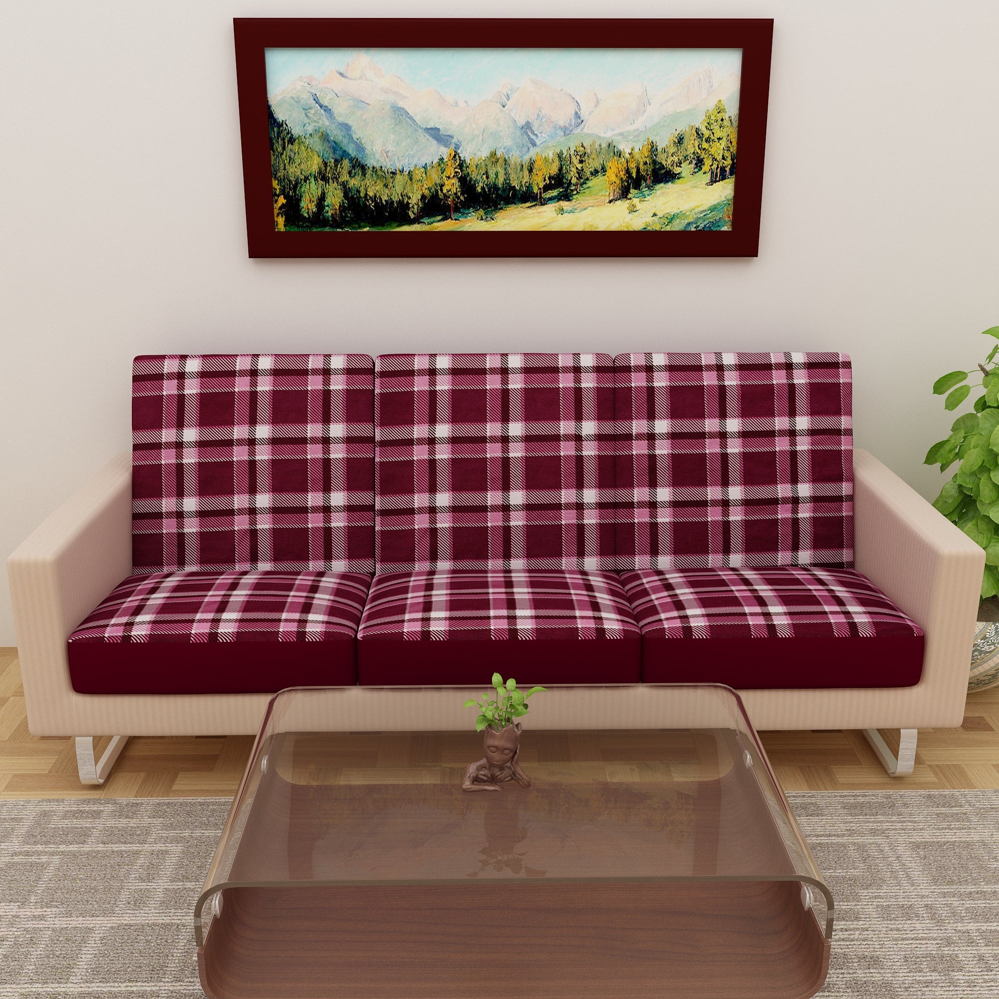 Waterproof Printed Sofa Seat Protector Cover with Stretchable Elastic, Maroon - Dream Care Furnishings Private Limited