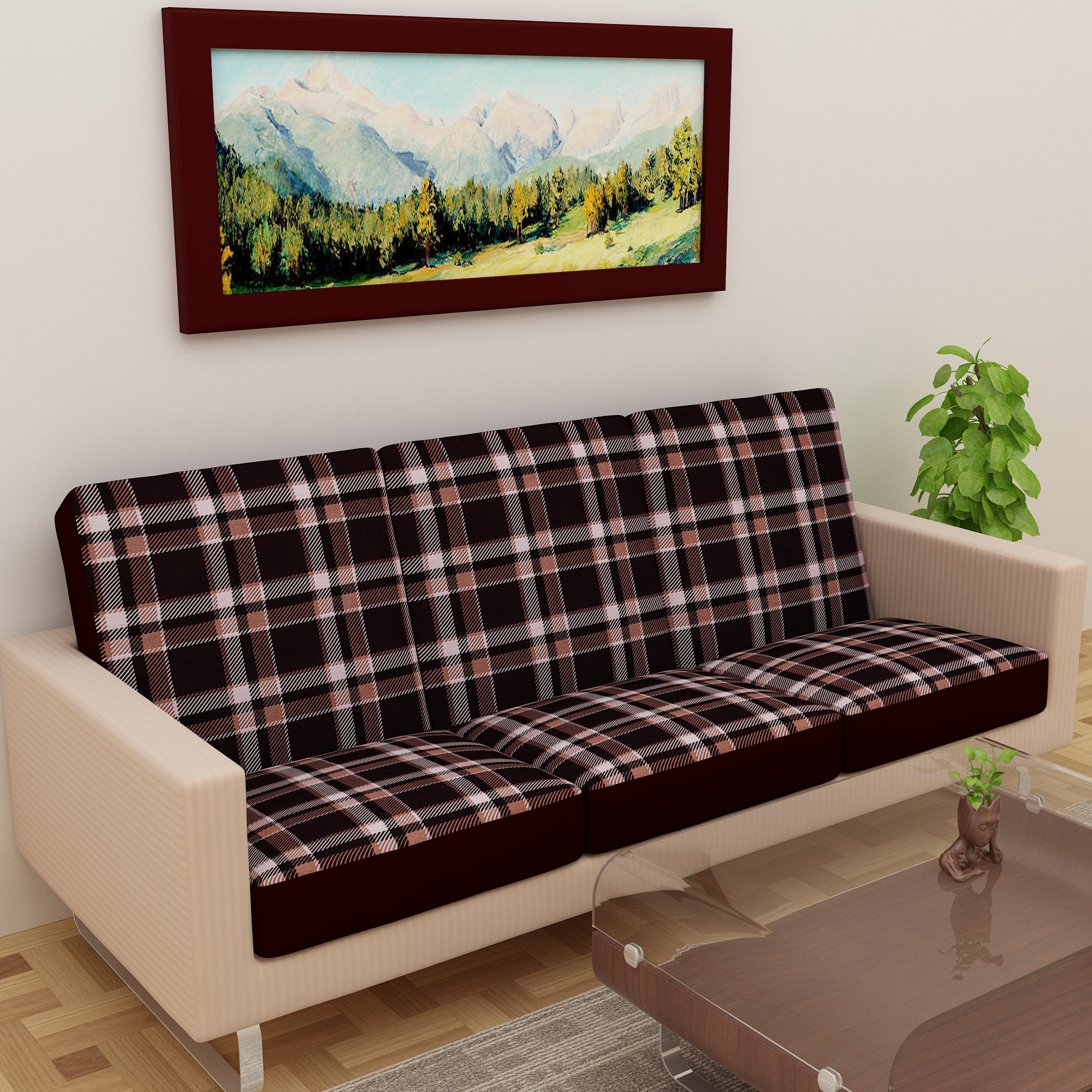 Waterproof Printed Sofa Seat Protector Cover with Stretchable Elastic, Brown - Dream Care Furnishings Private Limited