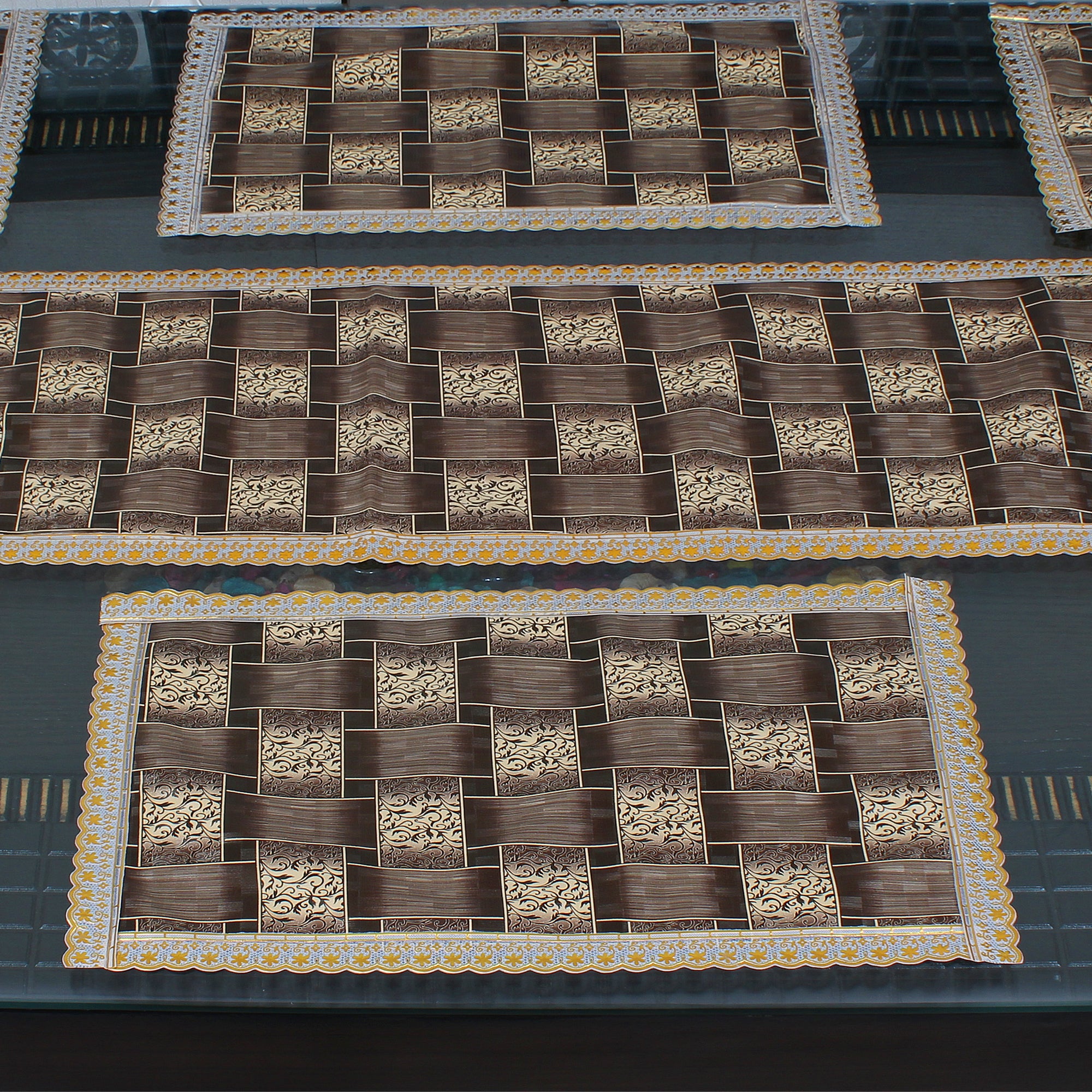 Waterproof & Dustproof Dining Table Runner With 6 Placemats, SA40 - Dream Care Furnishings Private Limited