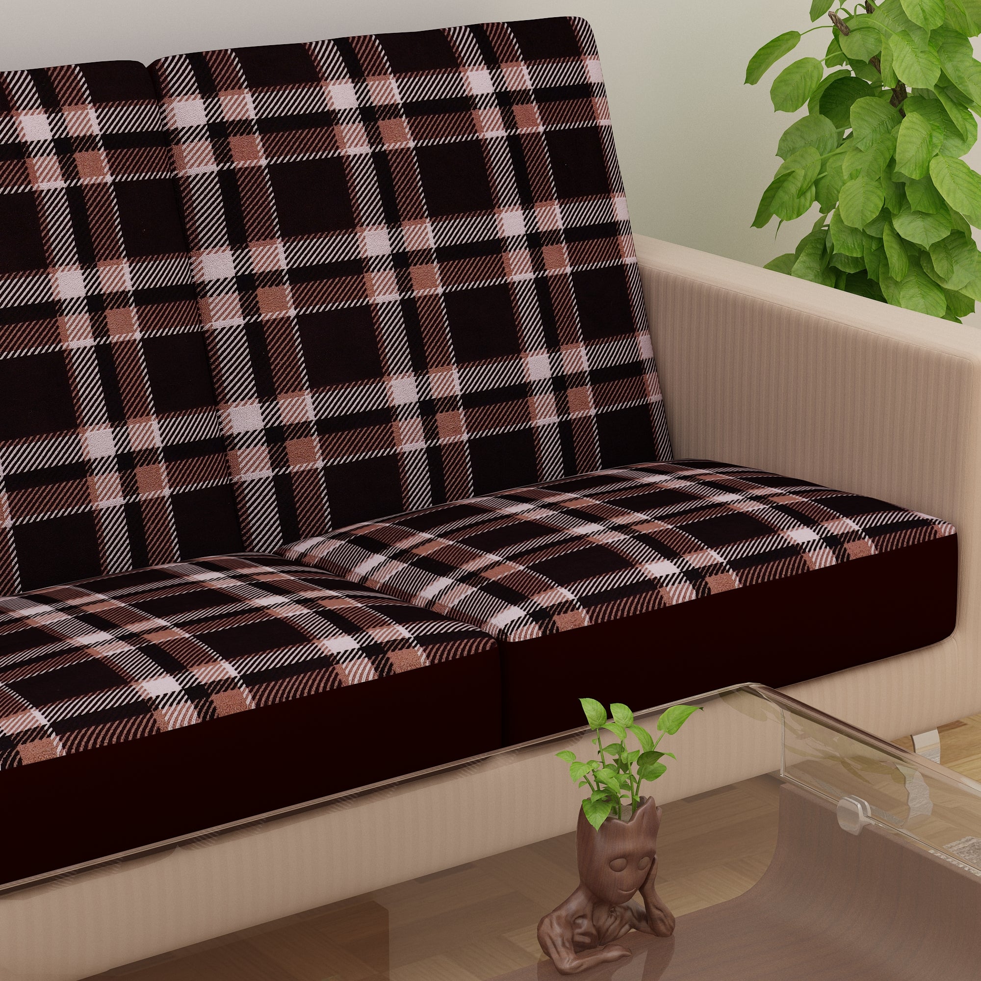 Waterproof Printed Sofa Seat Protector Cover with Stretchable Elastic, Brown - Dream Care Furnishings Private Limited